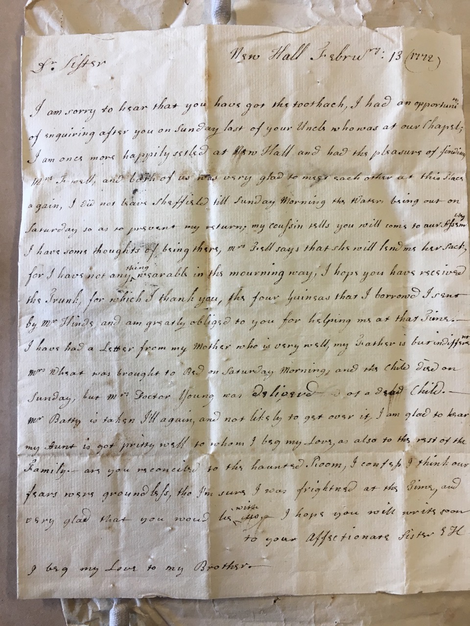 Image #1 of letter: Elizabeth Hare to Ann Hare, 13 February 1772