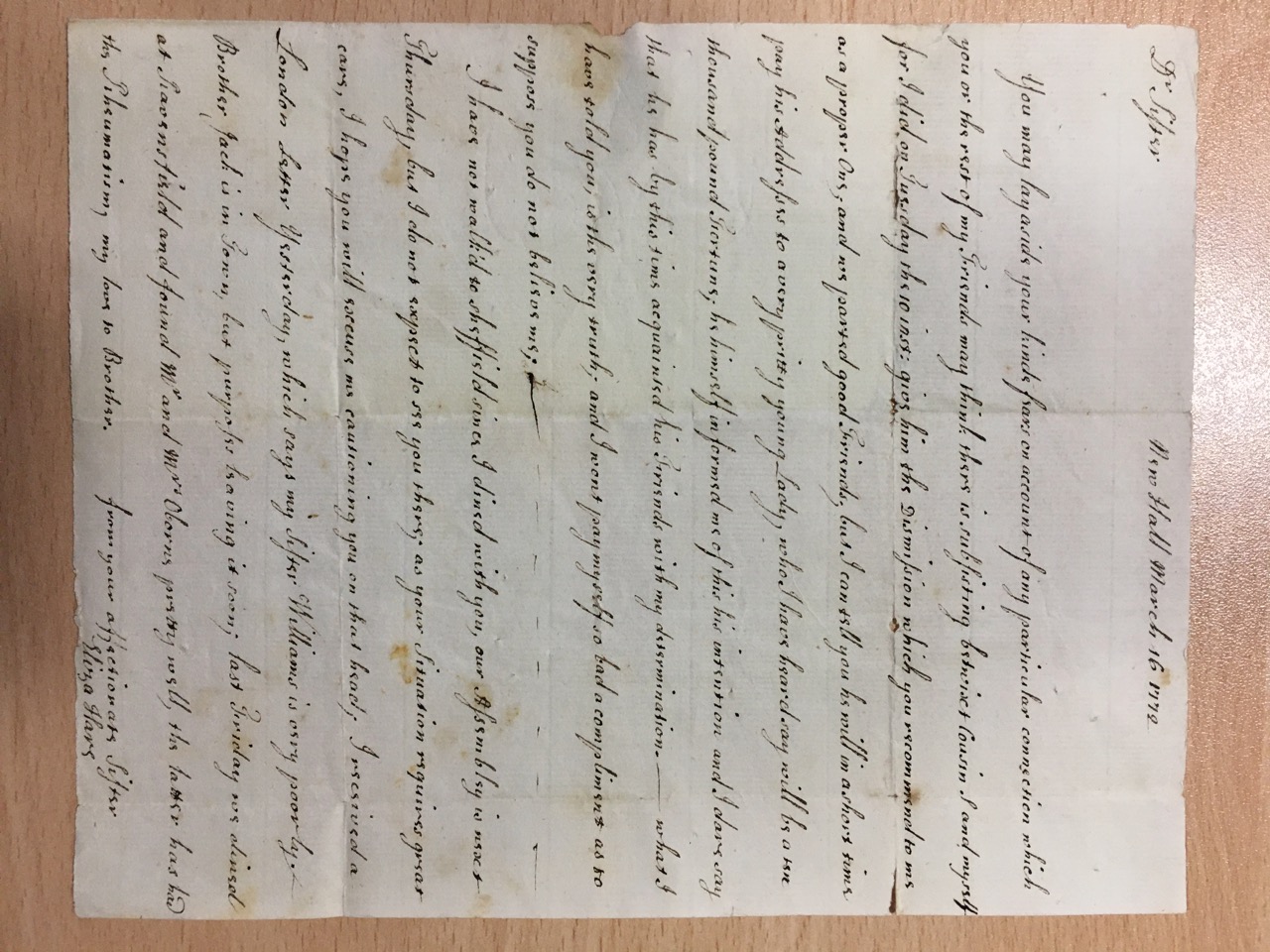 Image #1 of letter: Elizabeth Hare and Ann Hare, 16 March 1772