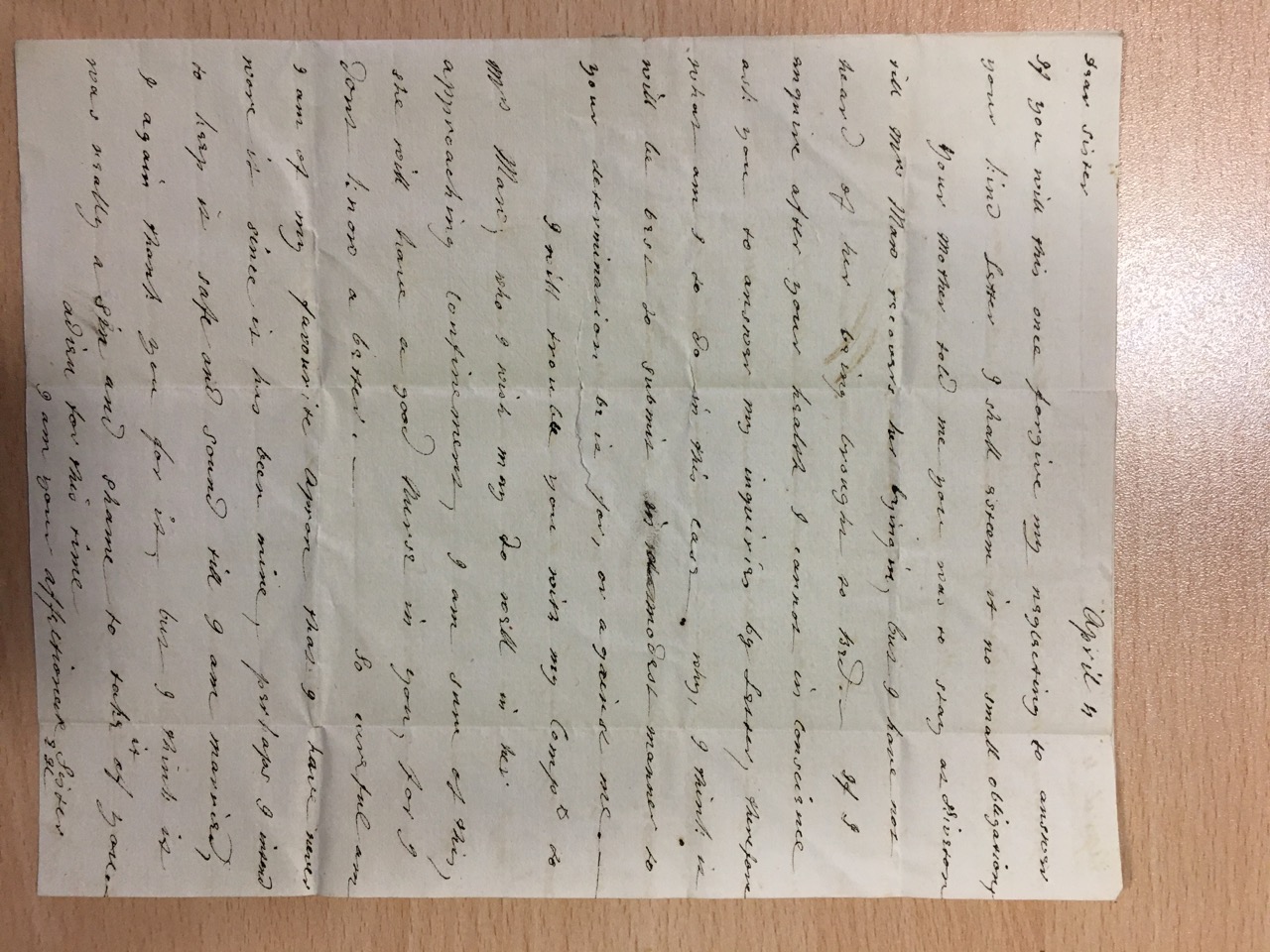 Image #1 of letter: Elizabeth Hare to Ann Hare,  4 April 177[?]