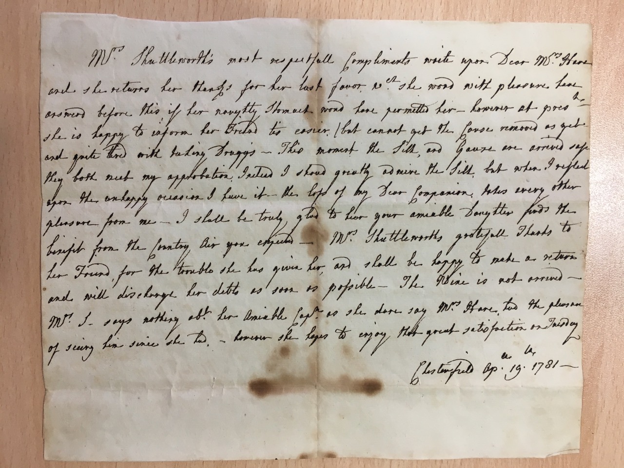 Image #1 of letter: Christiana Shuttleworth to Ann Hare, 19 April 1781
