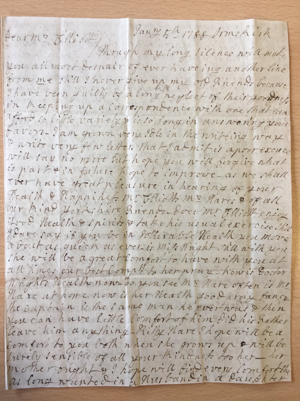Image #1 of letter: Ellin Hesketh to Catherine Elliott, 5 January 1788