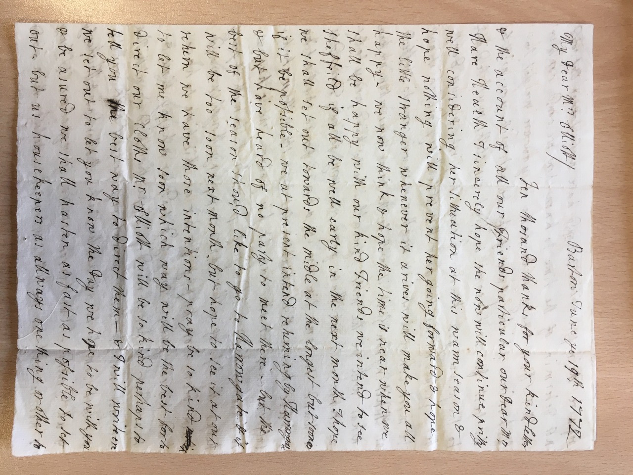 Image #1 of letter: Ellin Hesketh to Catherine Elliott, 19 June 1772