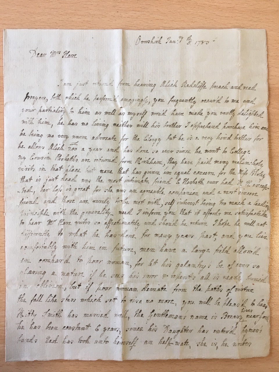 Image #1 of letter: J[enny] Brownsword to Ann Hare 5 January 1783