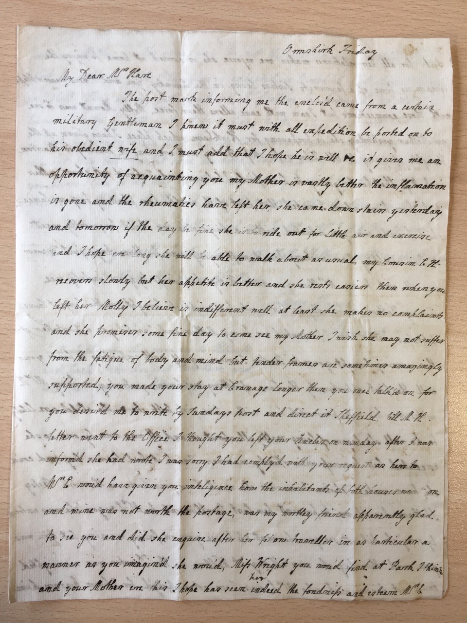 Image #1 of letter: J[enny] Brownsword to Ann Hare, Friday [c1783?]