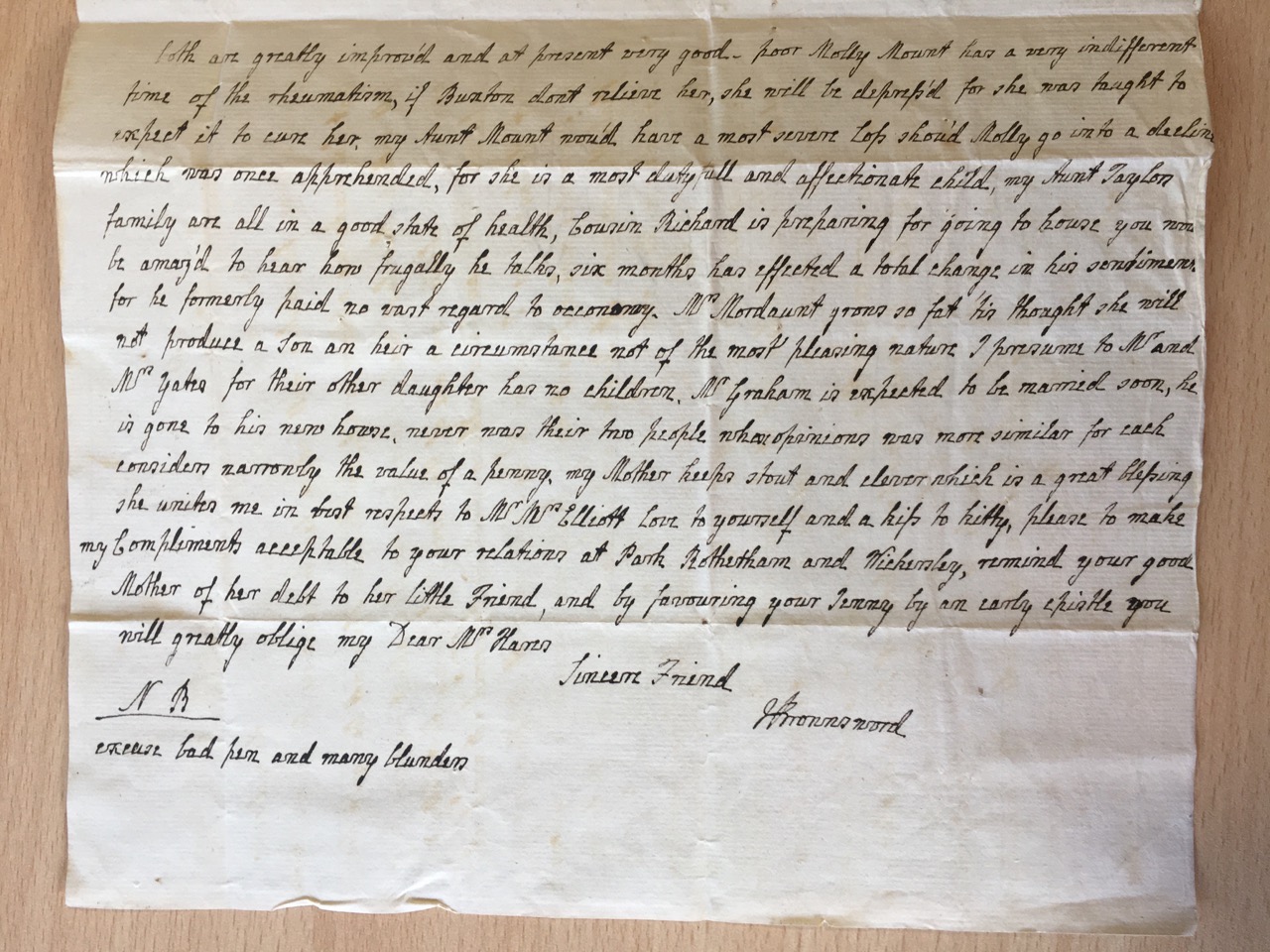 Image #2 of letter: J[enny] Brownsword to Ann Hare 12 September [c1783]