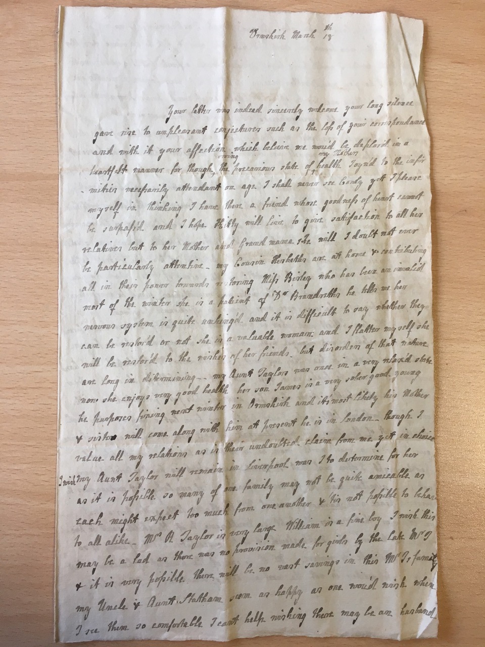 Image #1 of letter: J[enny] Brownsword to Ann Hare 18 March [c1783]
