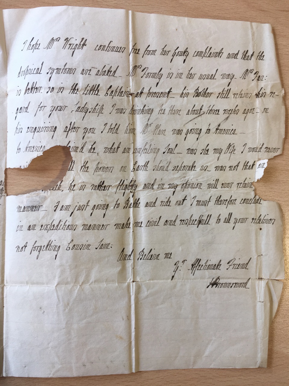 Image #1 of letter: J[enny] Brownsword to Ann Hare, 21 August 1770