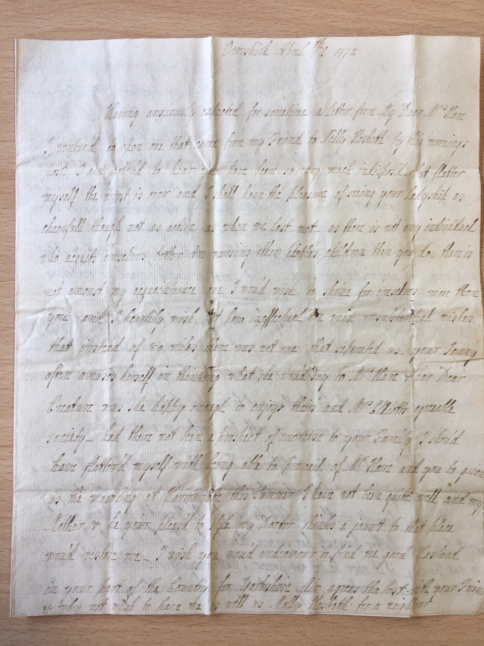 Image #1 of letter: J[enny] Brownsword to Ann Hare, 12 April 1772