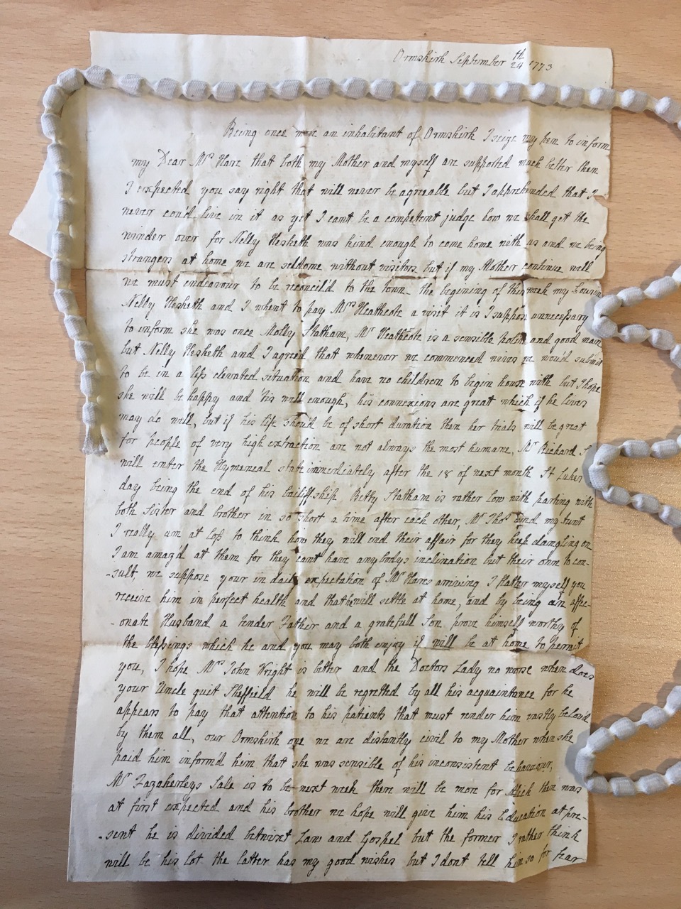 Image #1 of letter: J[enny] Brownsword to Ann Hare, 24 September 1773