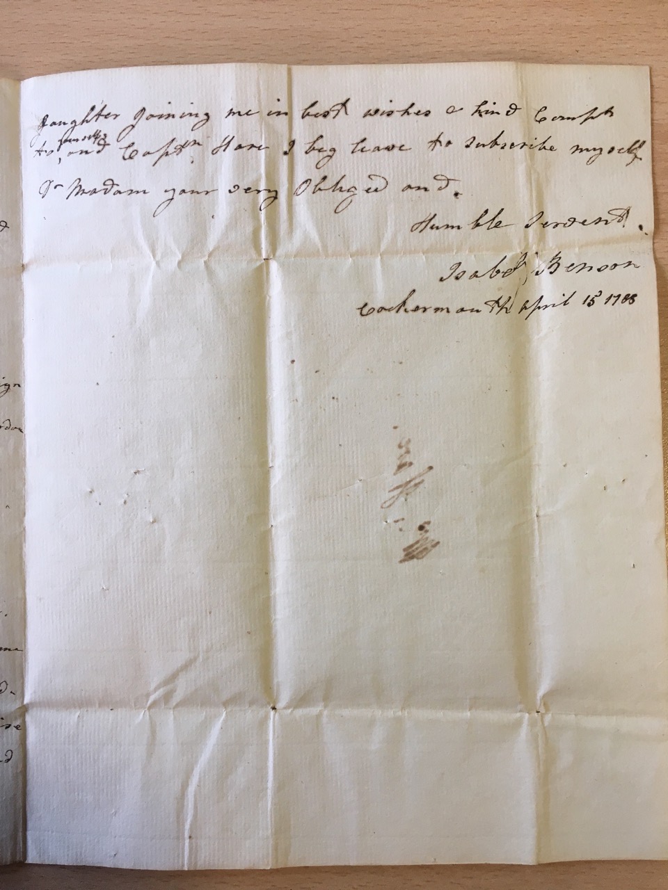 Image #3 of letter: Isabella Benson to Ann Hare, 15 April 1785