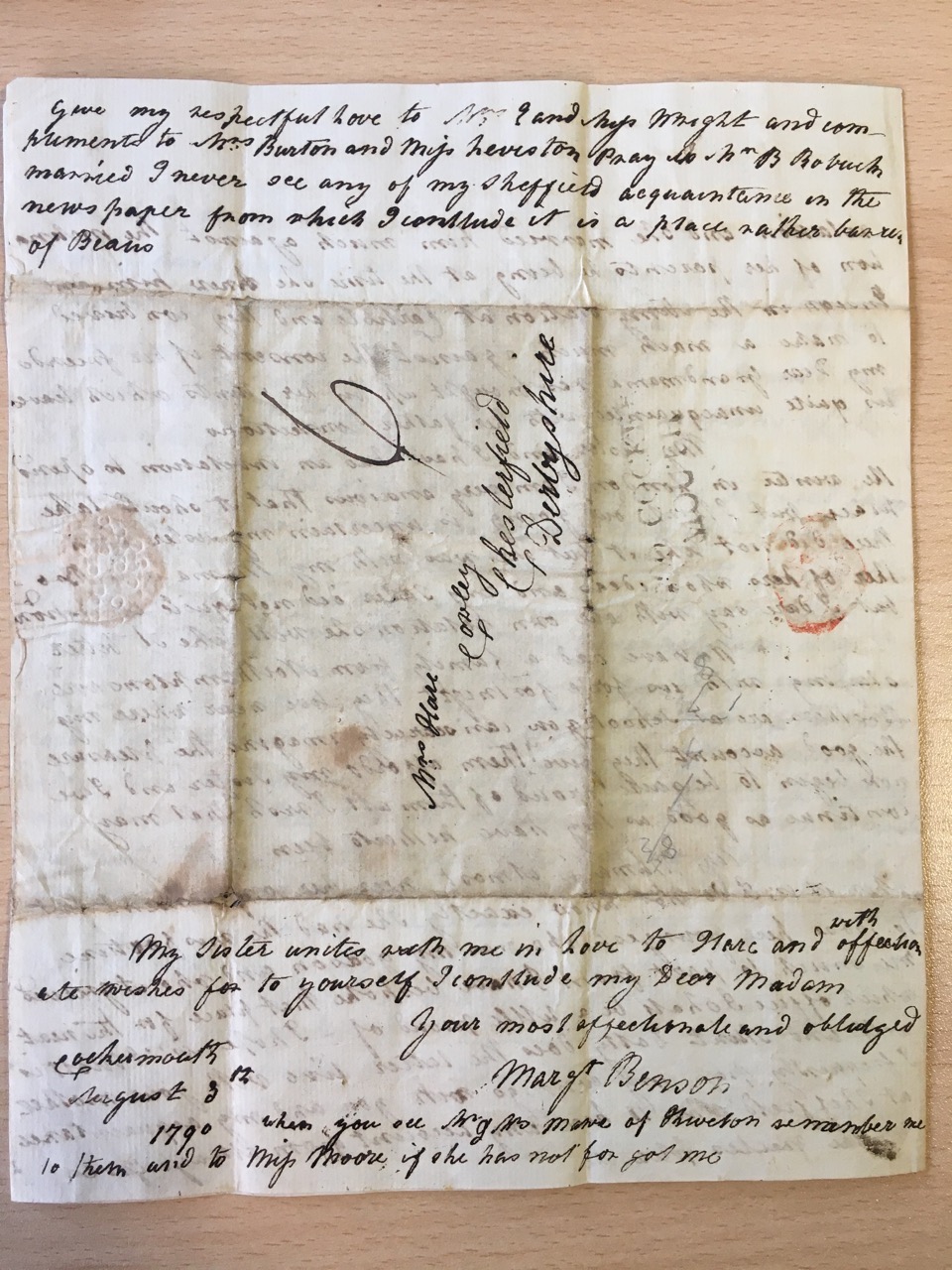 Image #4 of letter: Margaret Benson to Ann Hare, {?5} August 1790