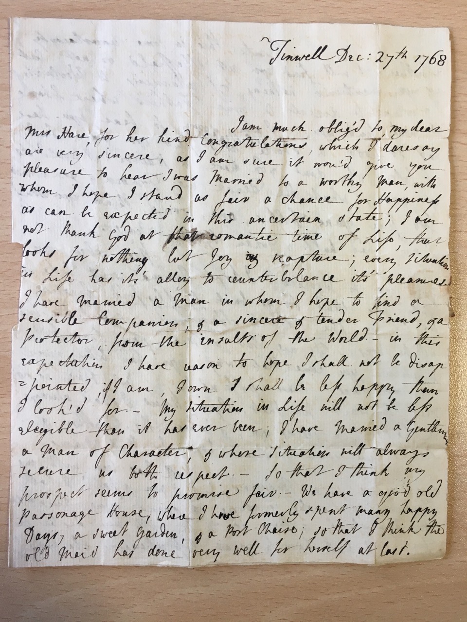 Image #1 of letter: S[ally] Digby and I Collier to Ann Hare, 27 December 1768