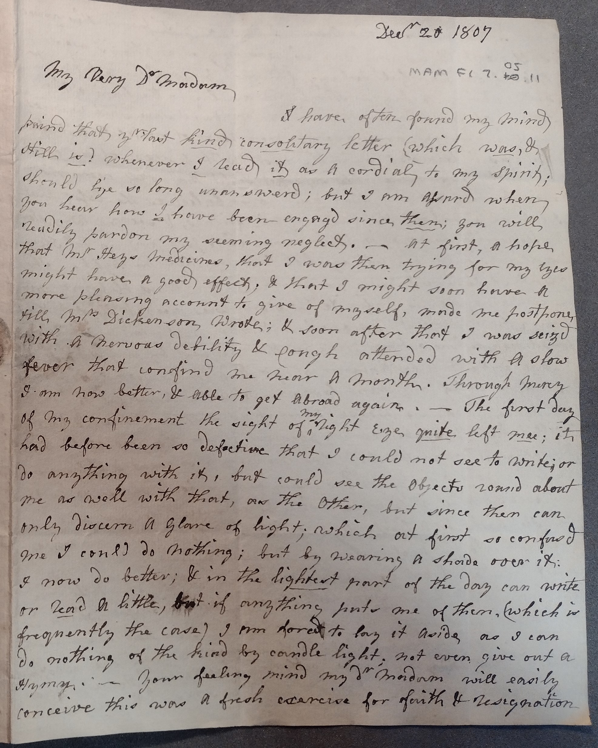 Image #1 of letter: Ann Tripp to Mrs Fletcher, 20/23 December 1807