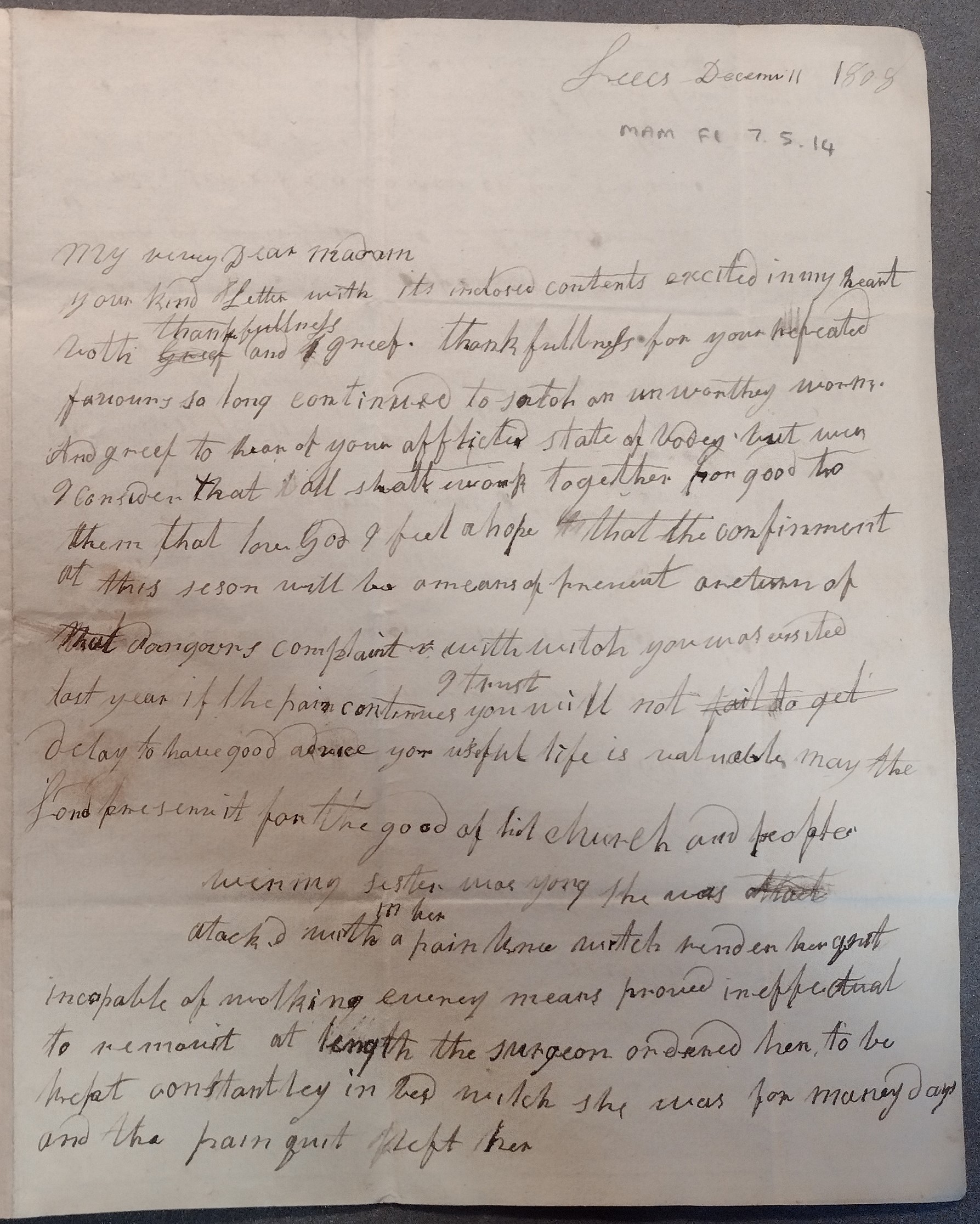 Image #1 of letter: Ann Tripp to Mrs Fletcher, 11 December 1808