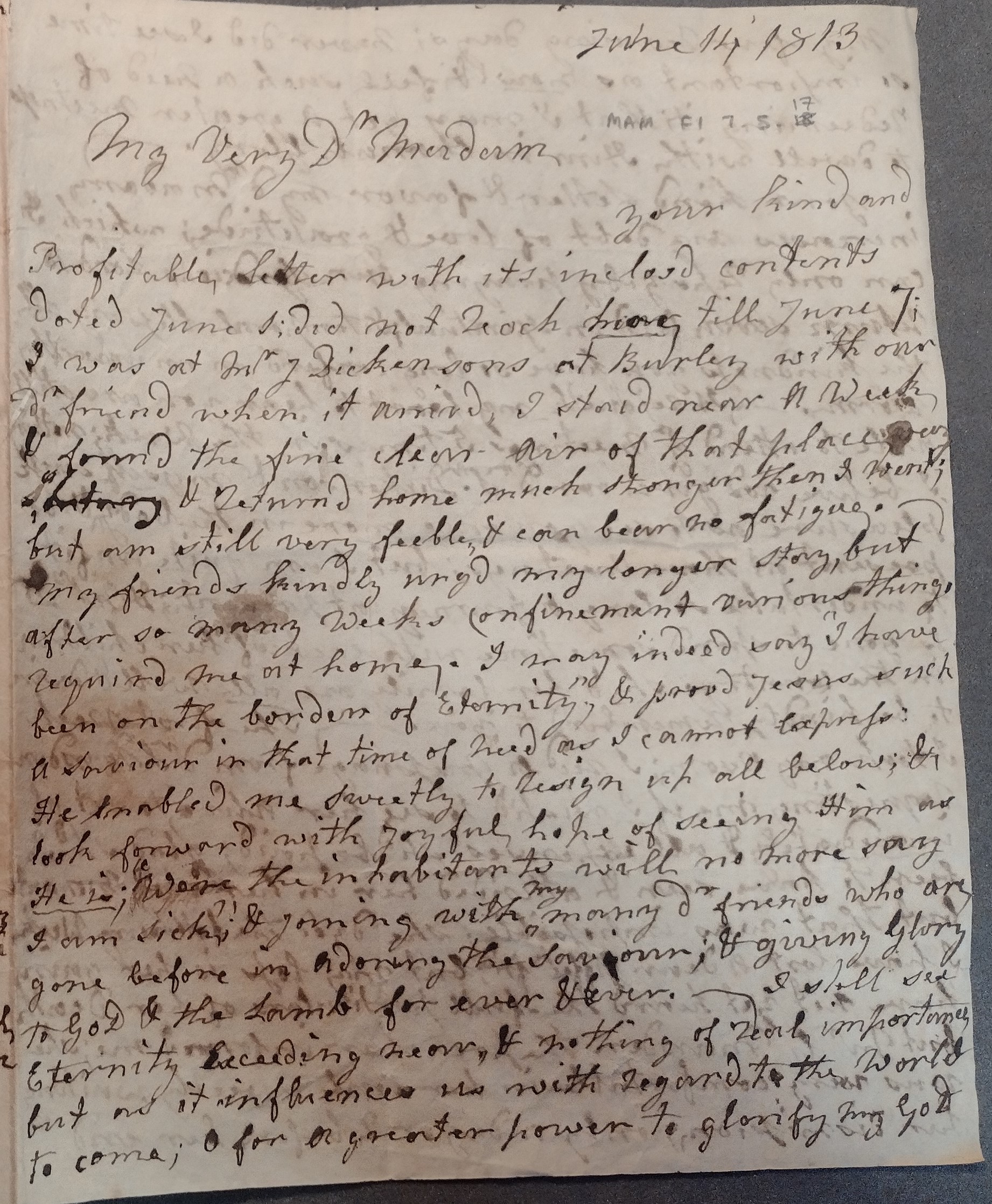 Image #1 of letter: Ann Tripp to Mrs Fletcher, 14/15 June 1813
