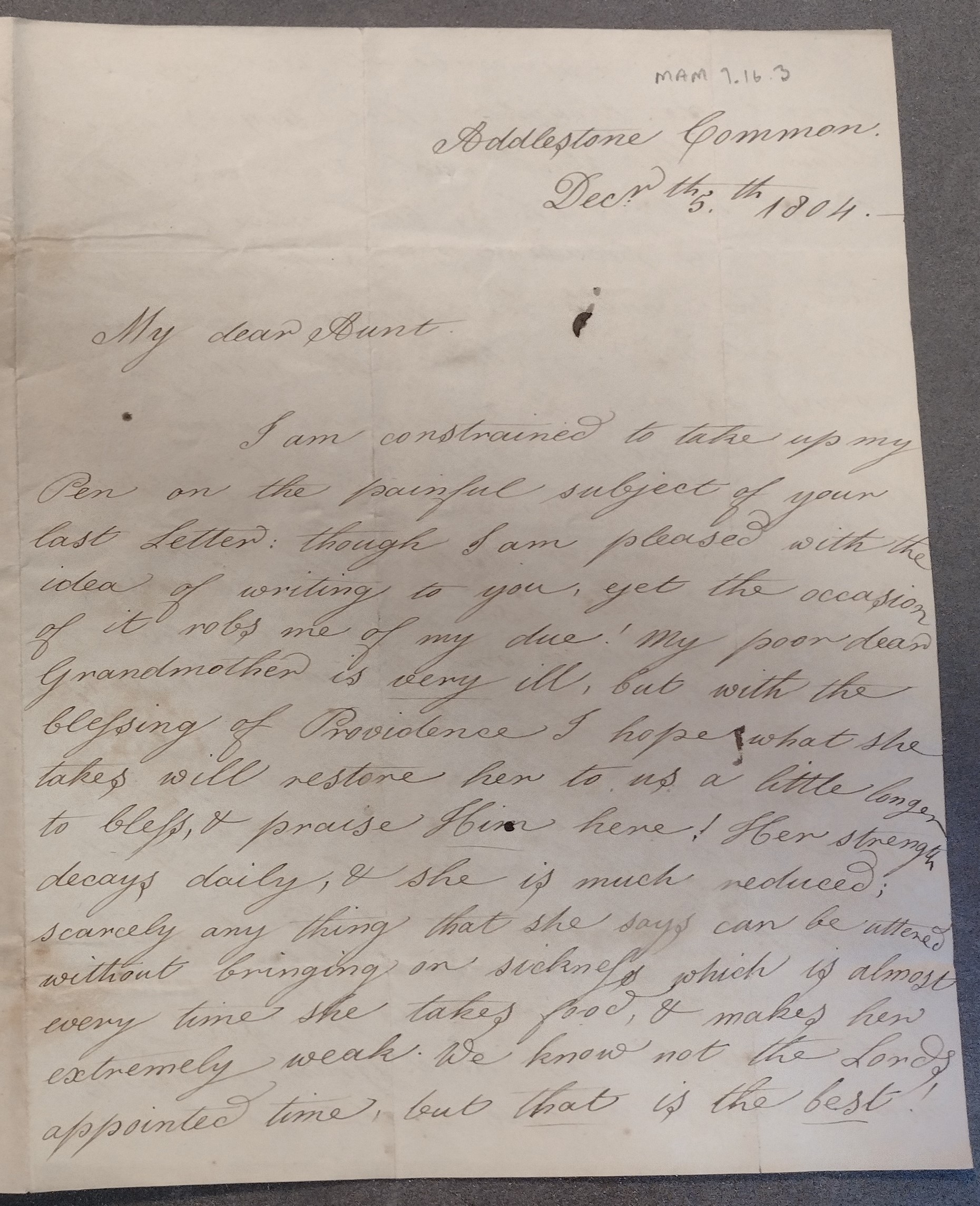 Image #1 of letter: Marianne Whittingham to Mary Fletcher, 5 December 1804