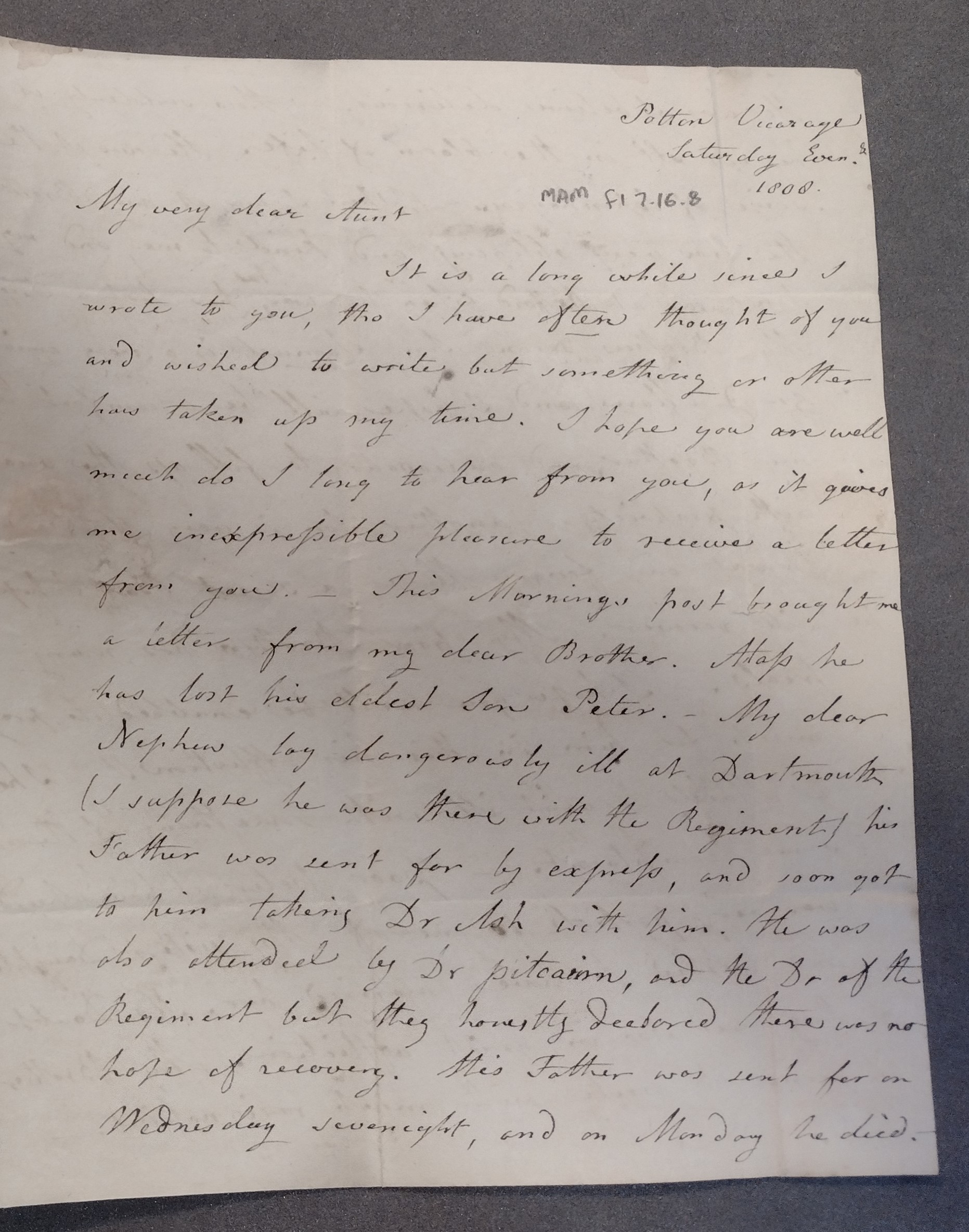 Image #1 of letter: Mary Whittingham to Mary Fletcher, 1808