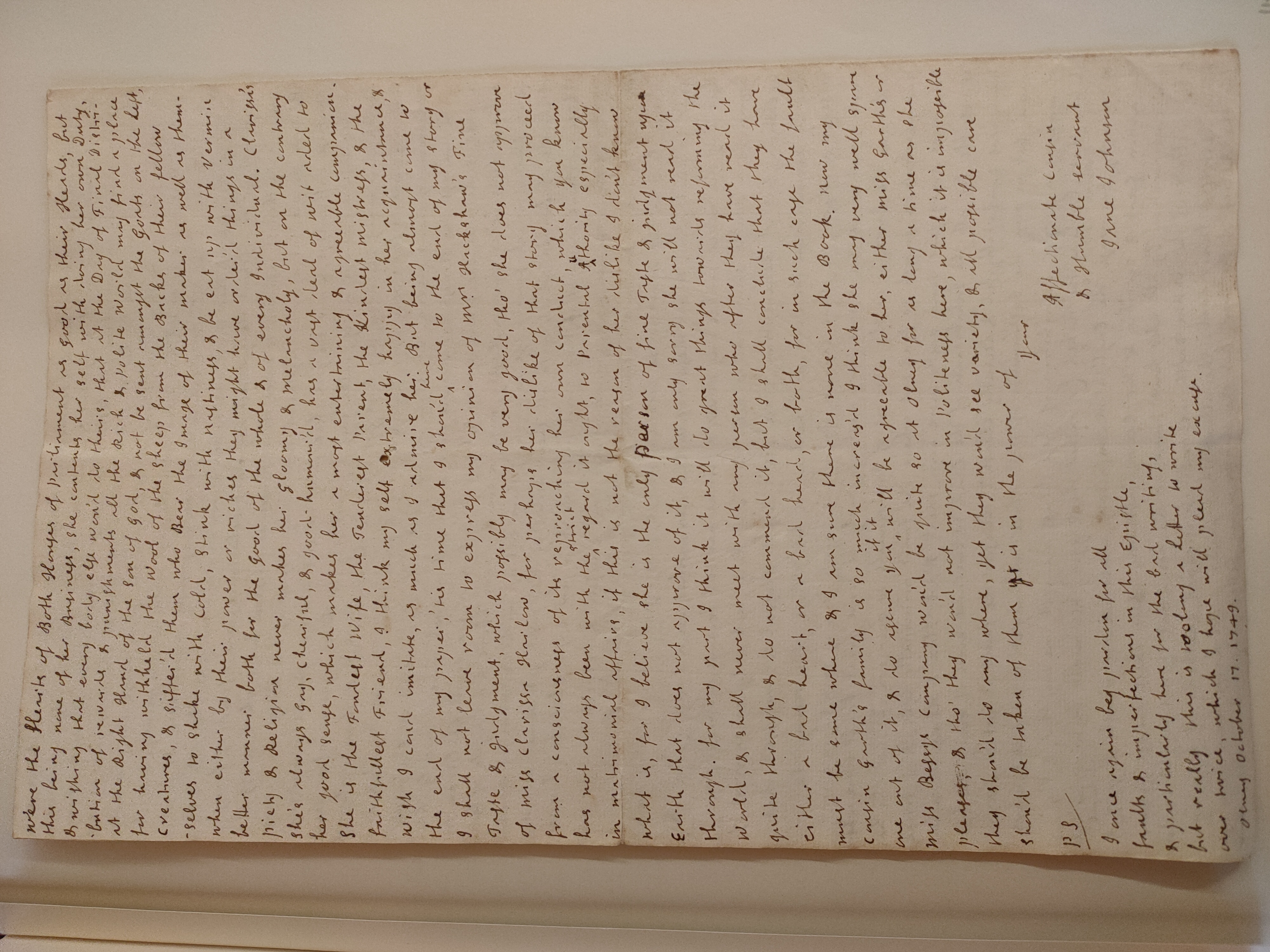 Image #4 of letter: Jane Johnson to Mrs Brompton, 17 October 1749