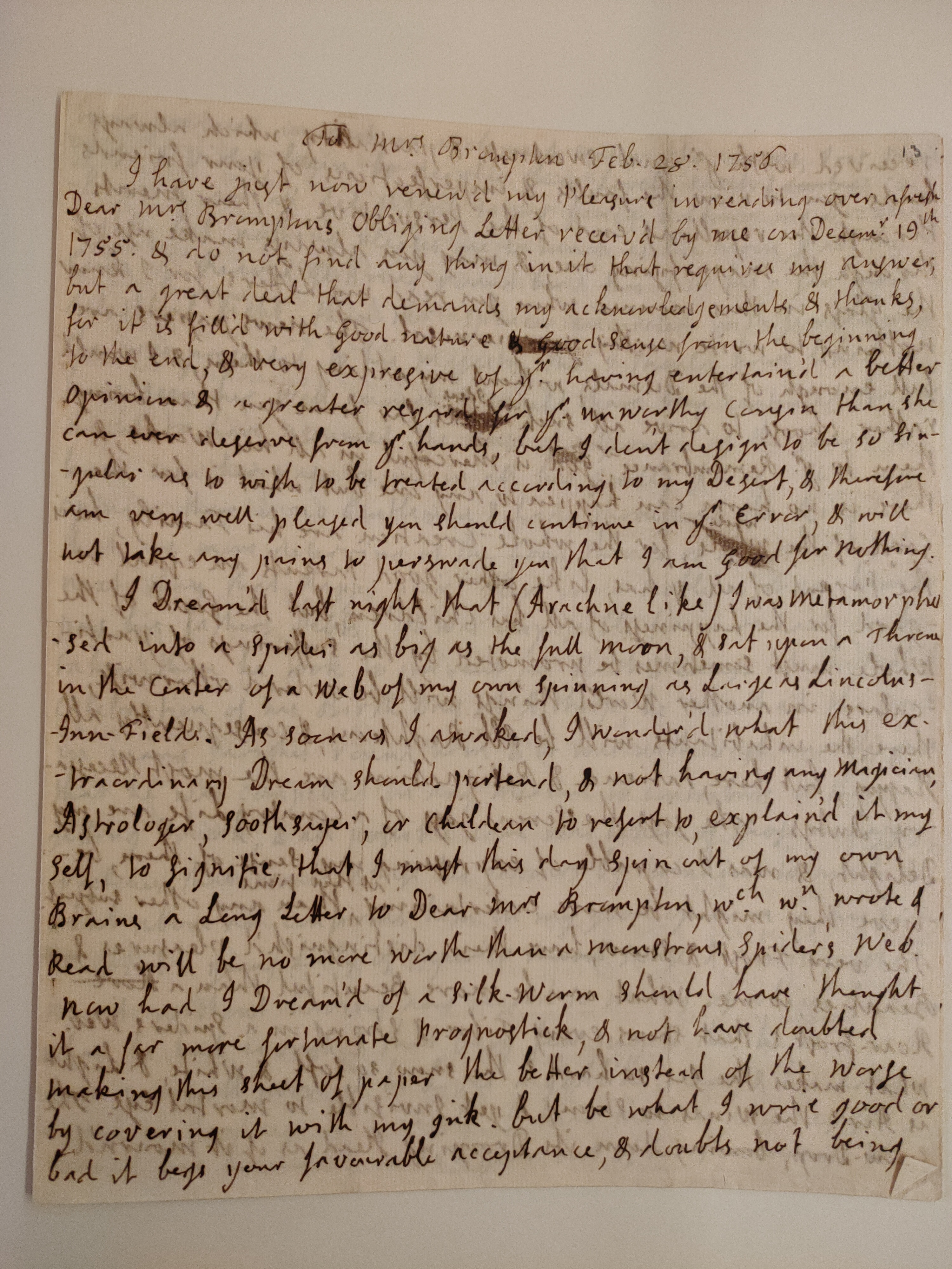 Image #1 of letter: Jane Johnson to Mrs Brompton, 28 February 1756