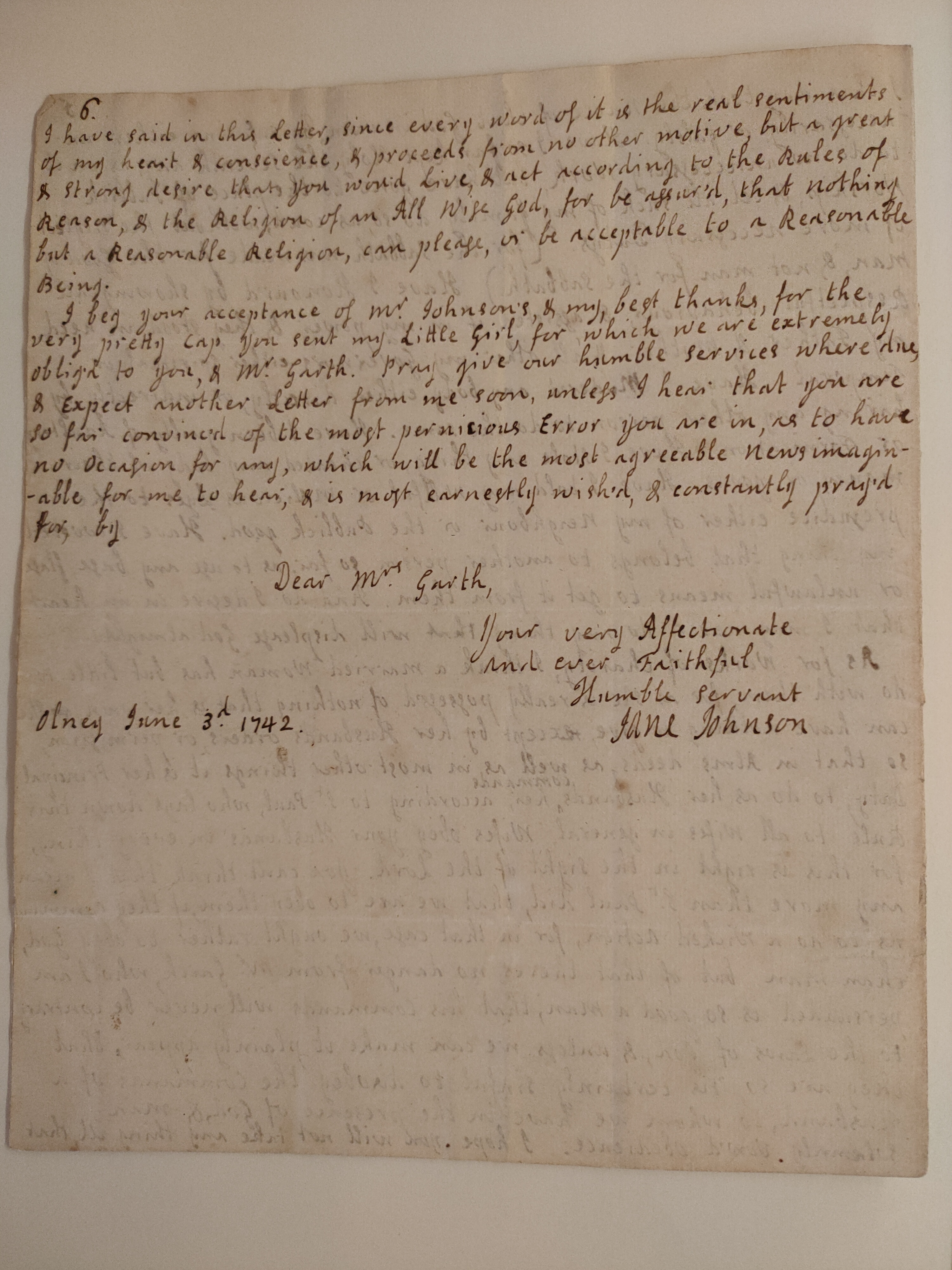 Image #6 of letter: Jane Johnson to Mrs Garth, 3 June 1742