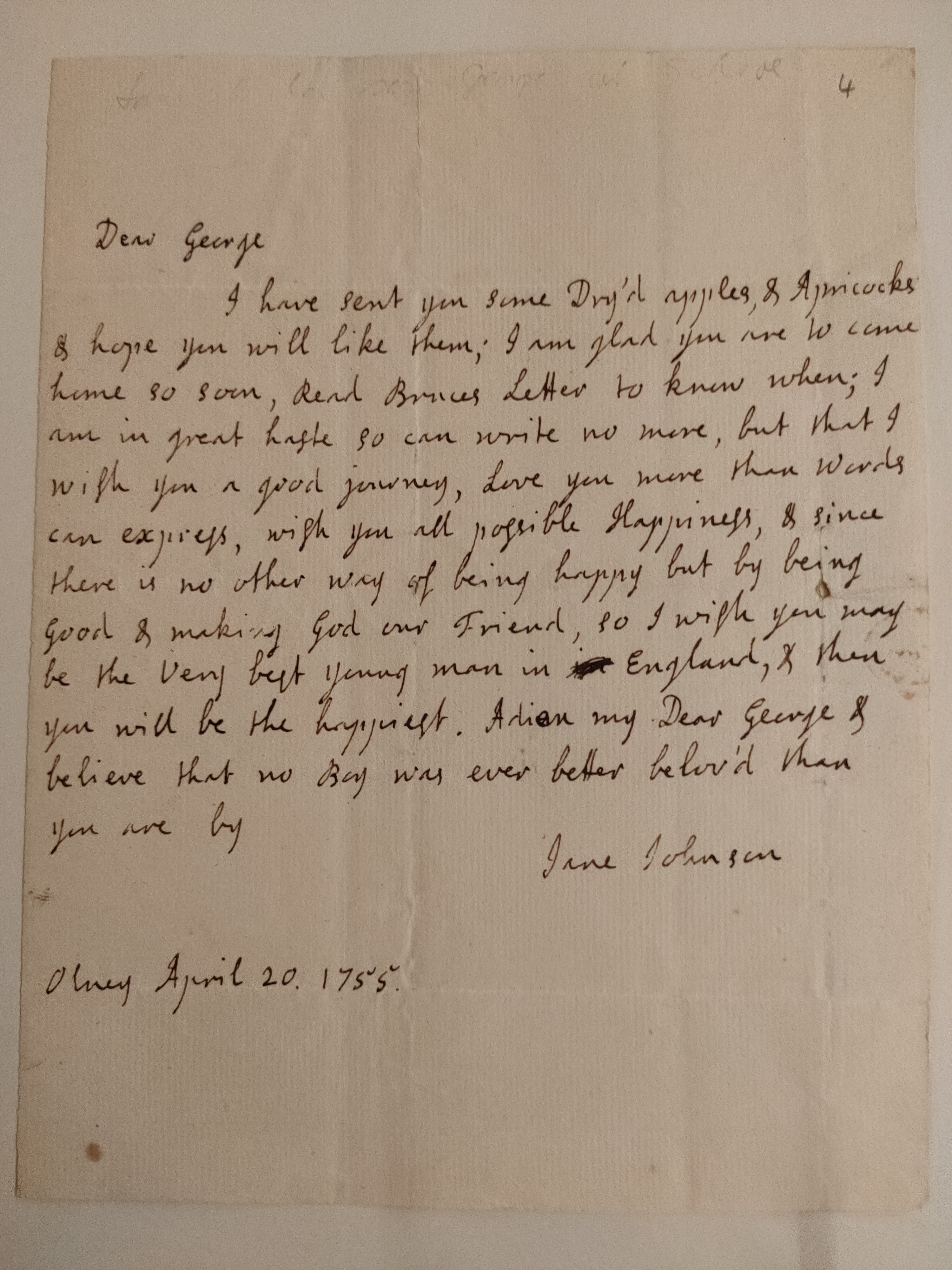 Image #1 of letter: Jane Johnson to George Johnson, 20 April 1755