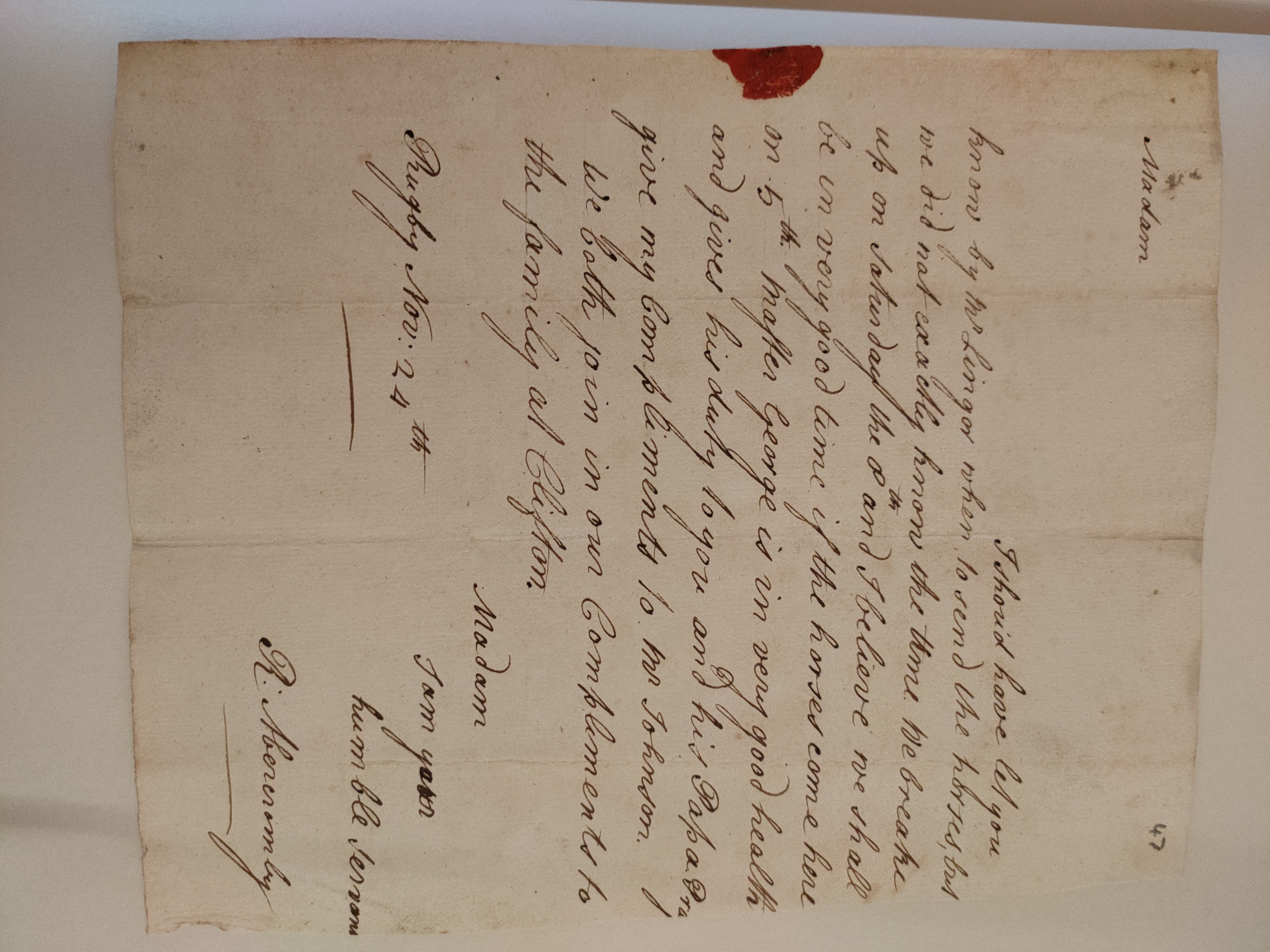 Image #1 of letter: Ralph Abercromby to Jane Johnson, 24 November