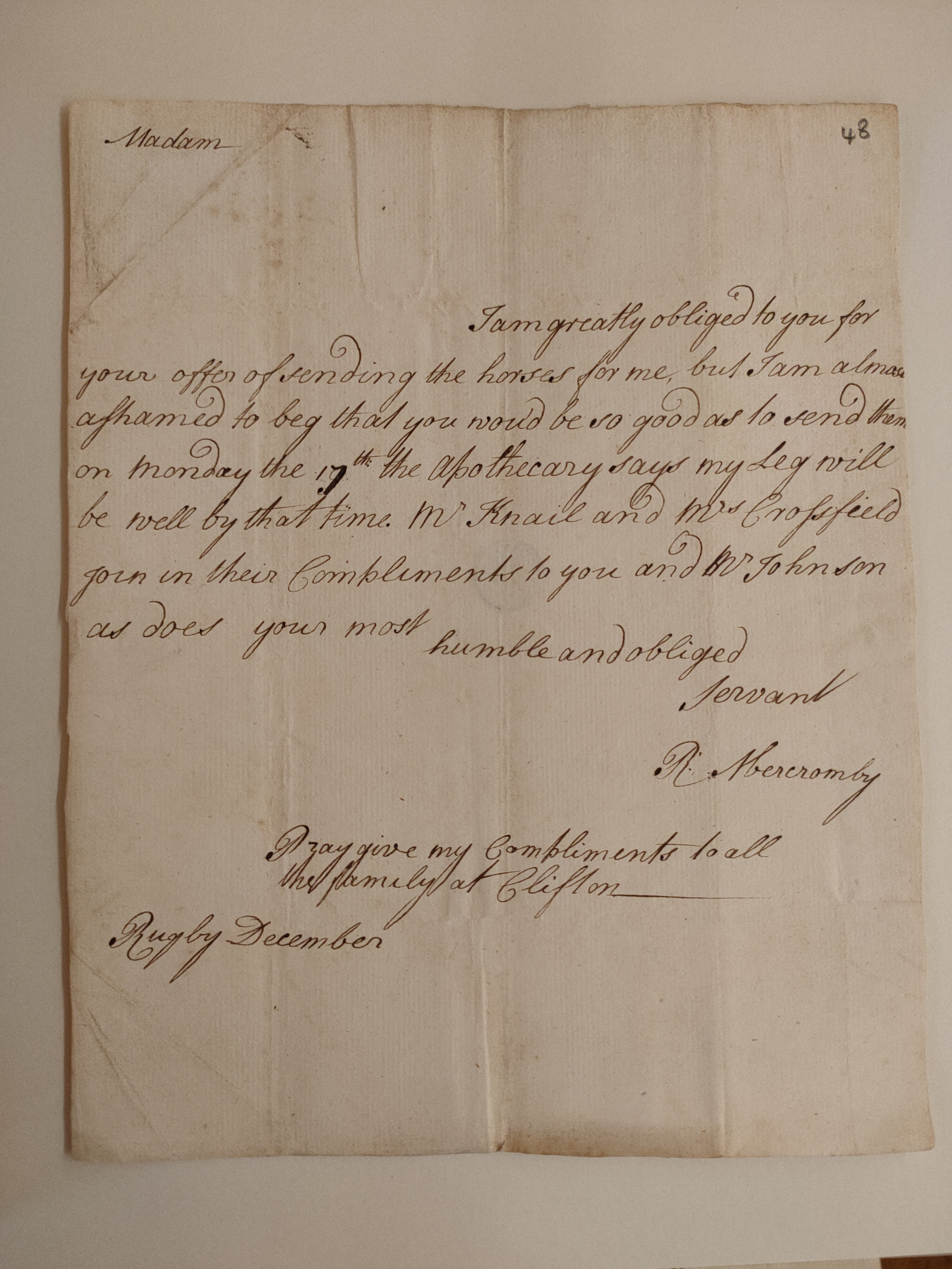 Image #1 of letter: Ralph Abercromby to Jane Johnson, December