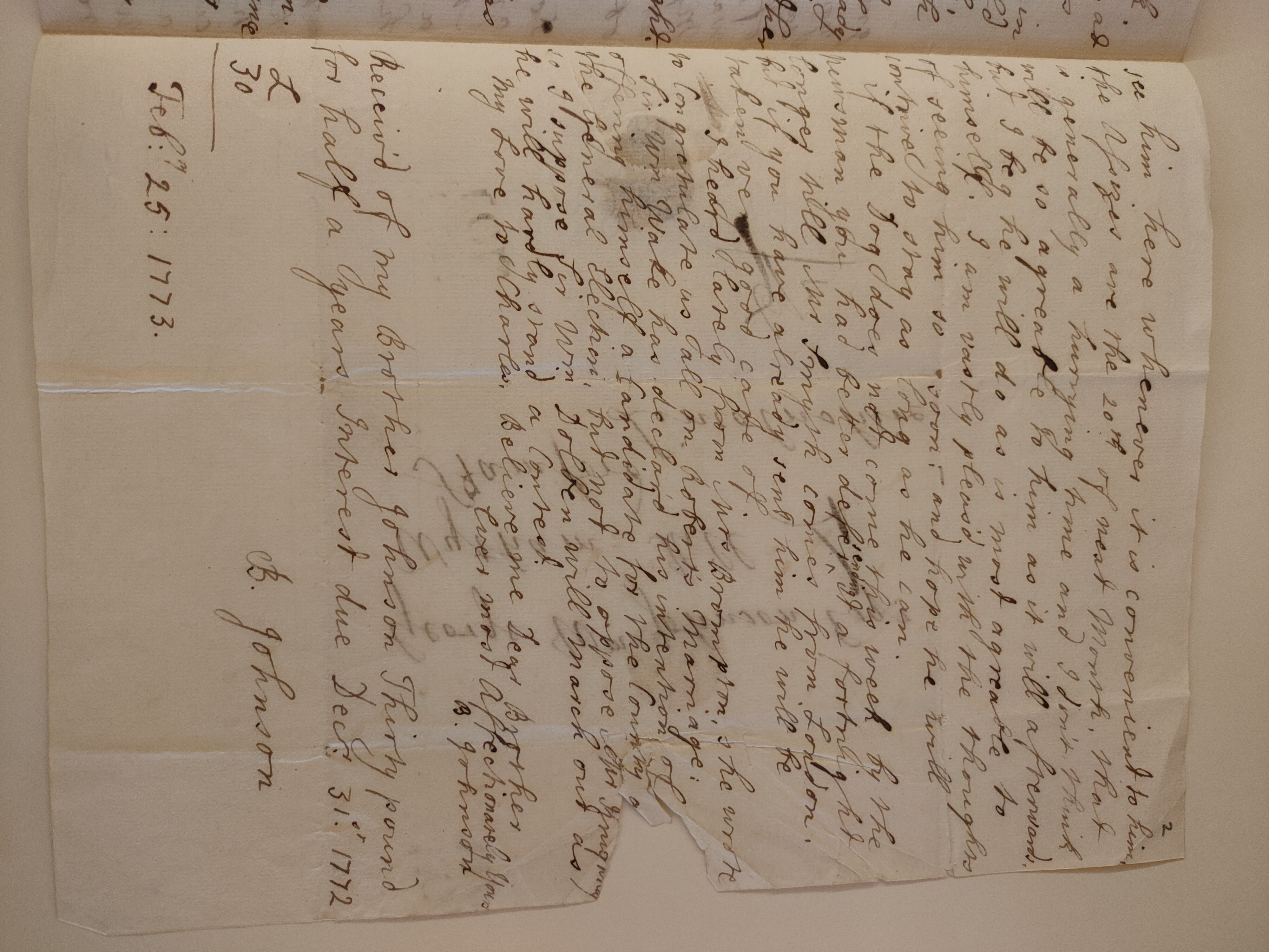 Image #3 of letter: Barbara Johnson to George William Johnson, 25 February 1773