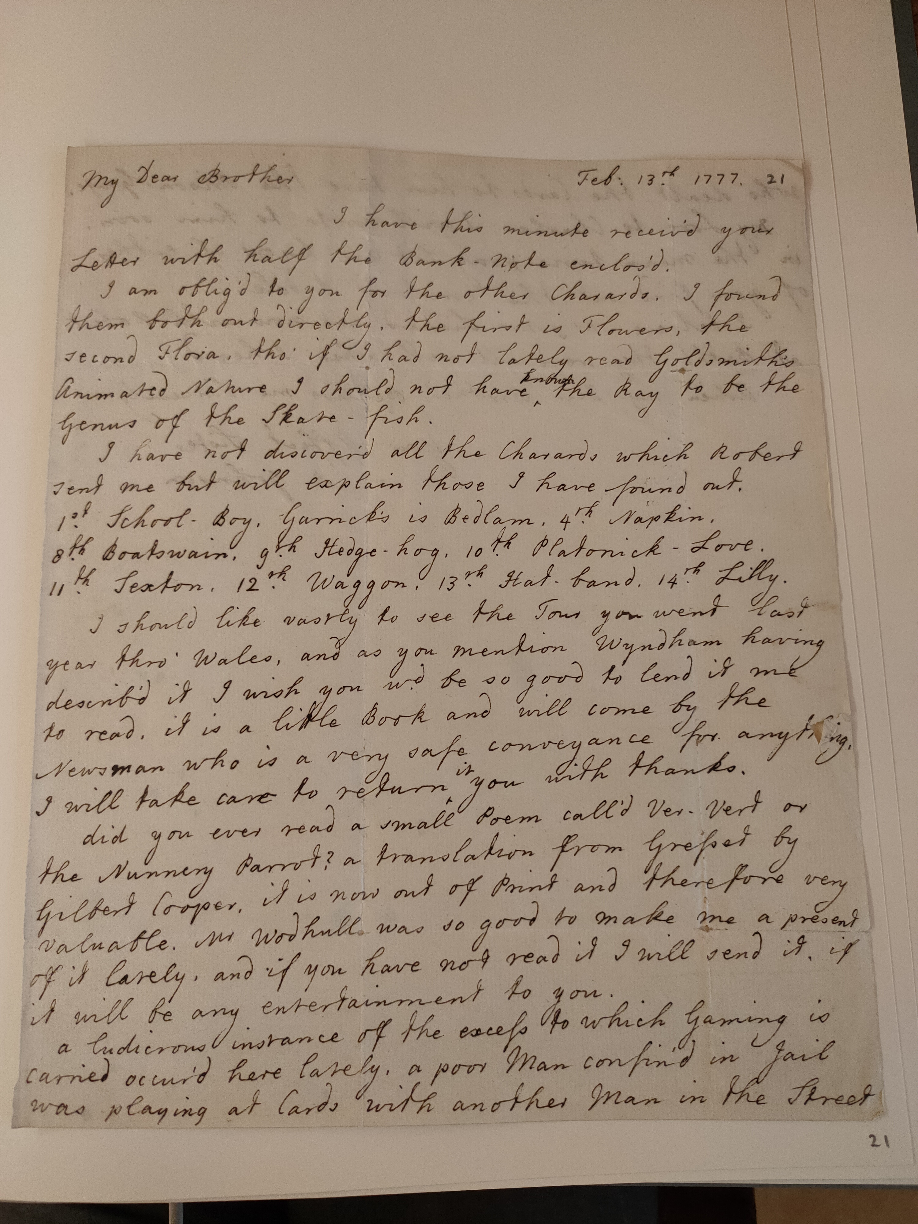 Image #1 of letter: Barbara Johnson to George William Johnson, 13 February 1777