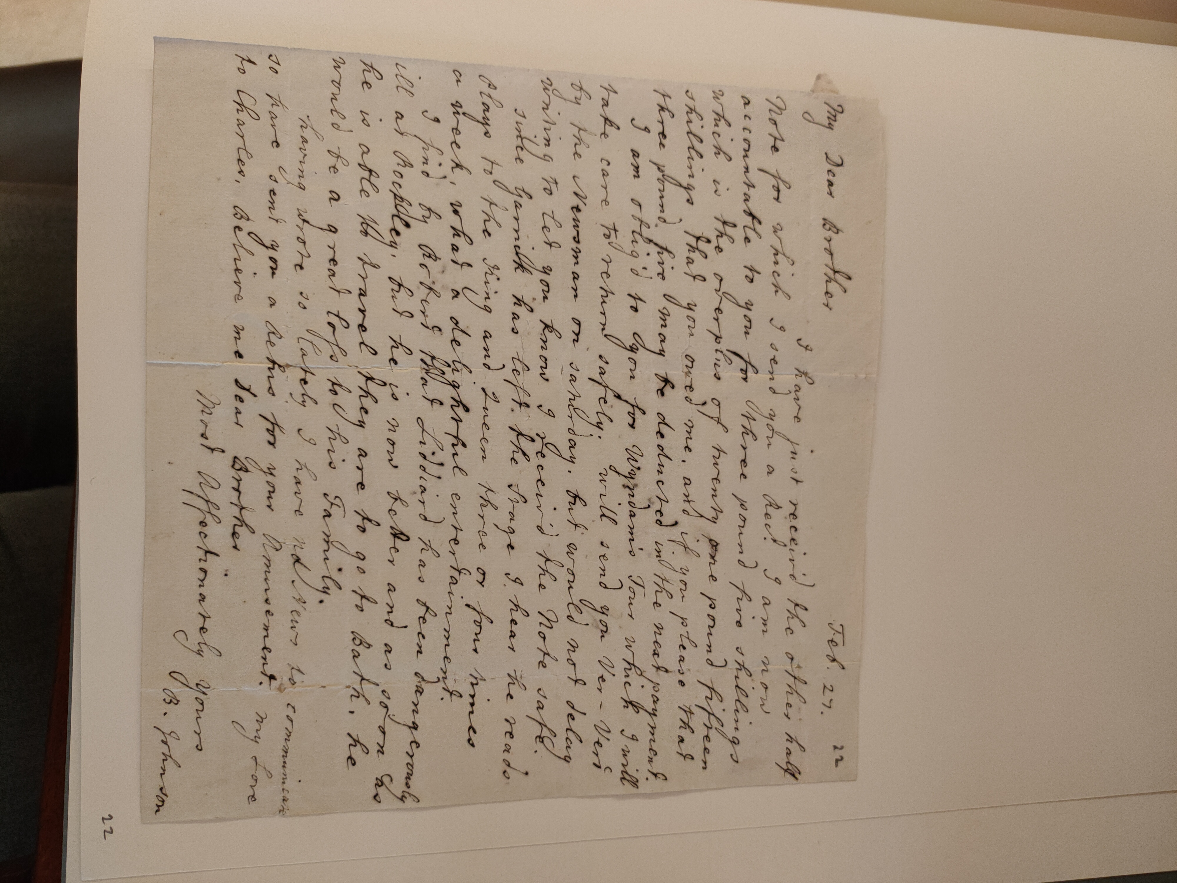 Image #1 of letter: Barbara Johnson to George William Johnson, 27 February 1777