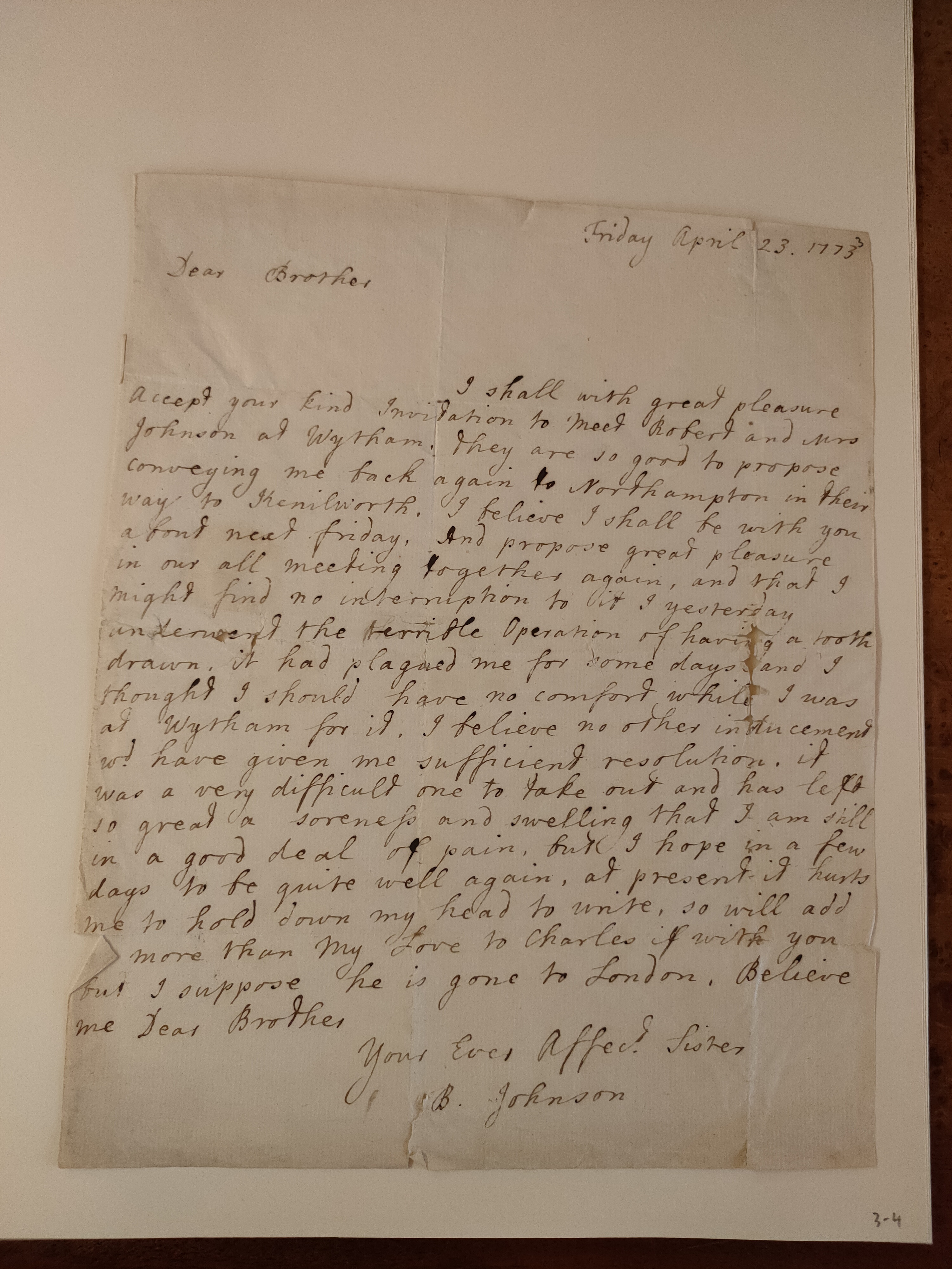 Image #1 of letter: Barbara Johnson to George William Johnson, 23 April 1773