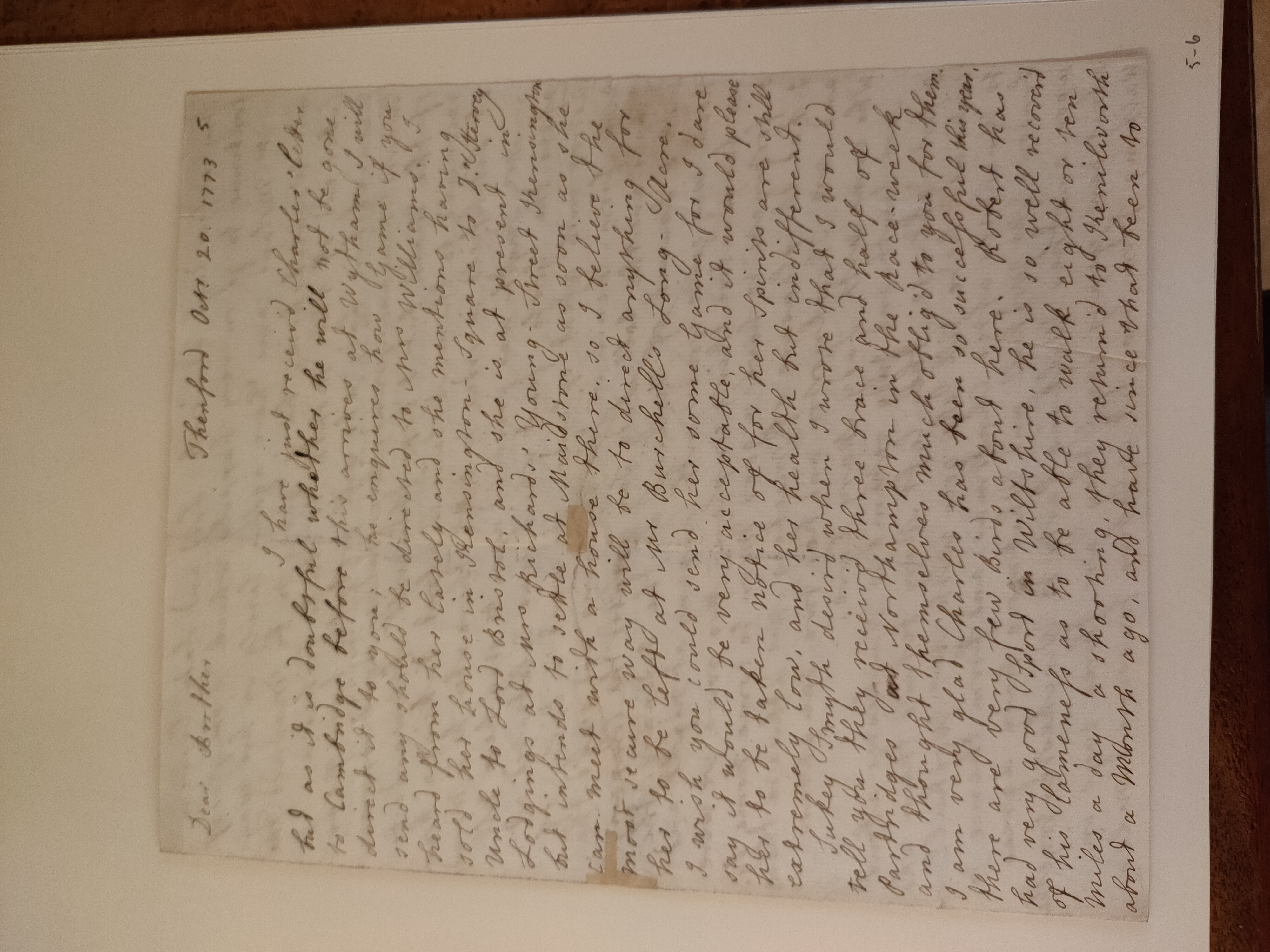 Image #1 of letter: Barbara Johnson to George William Johnson, 20 October 1773