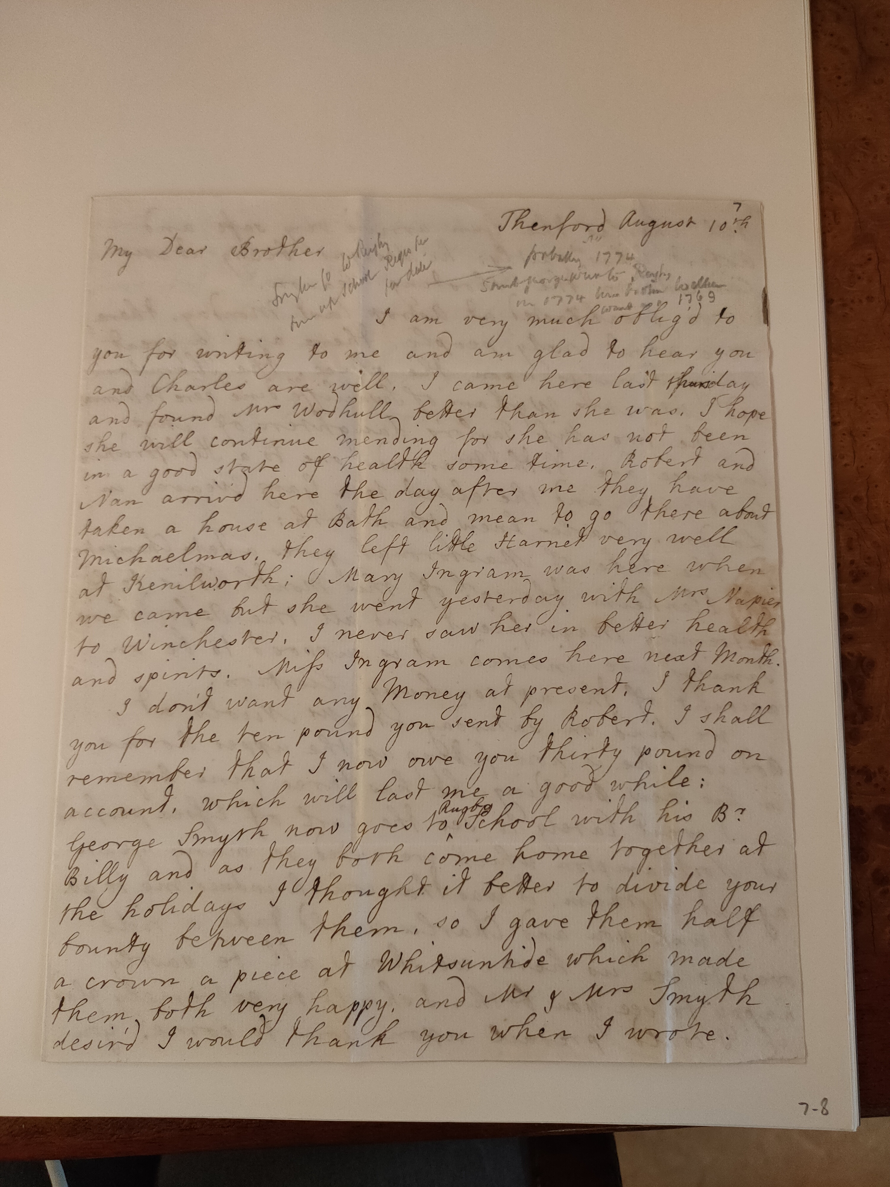 Image #1 of letter: Barbara Johnson to George William Johnson, 10 August 1773