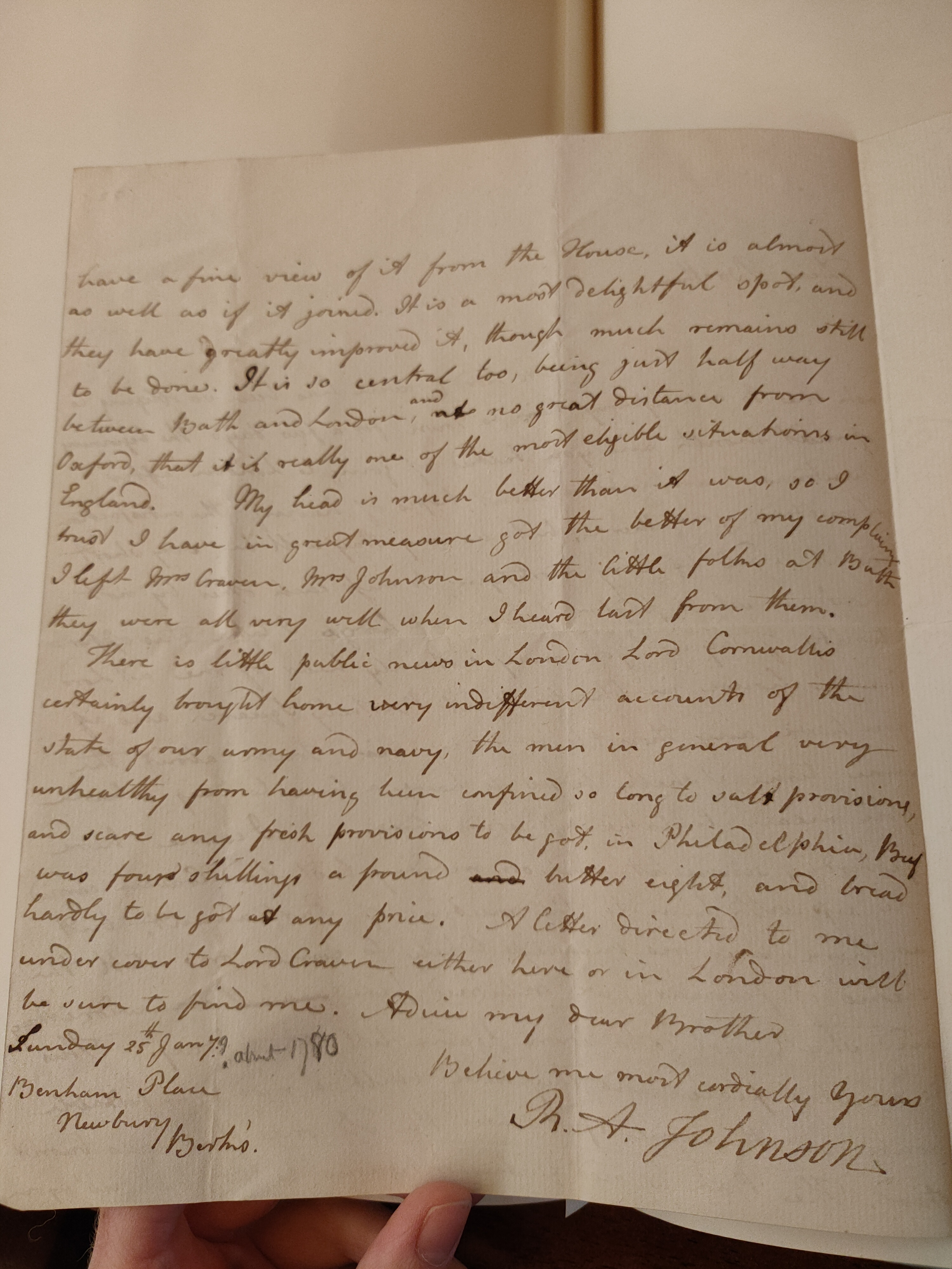 Image #2 of letter: Robert Augustus Johnson to George William Johnson, 25 Jan ?1780