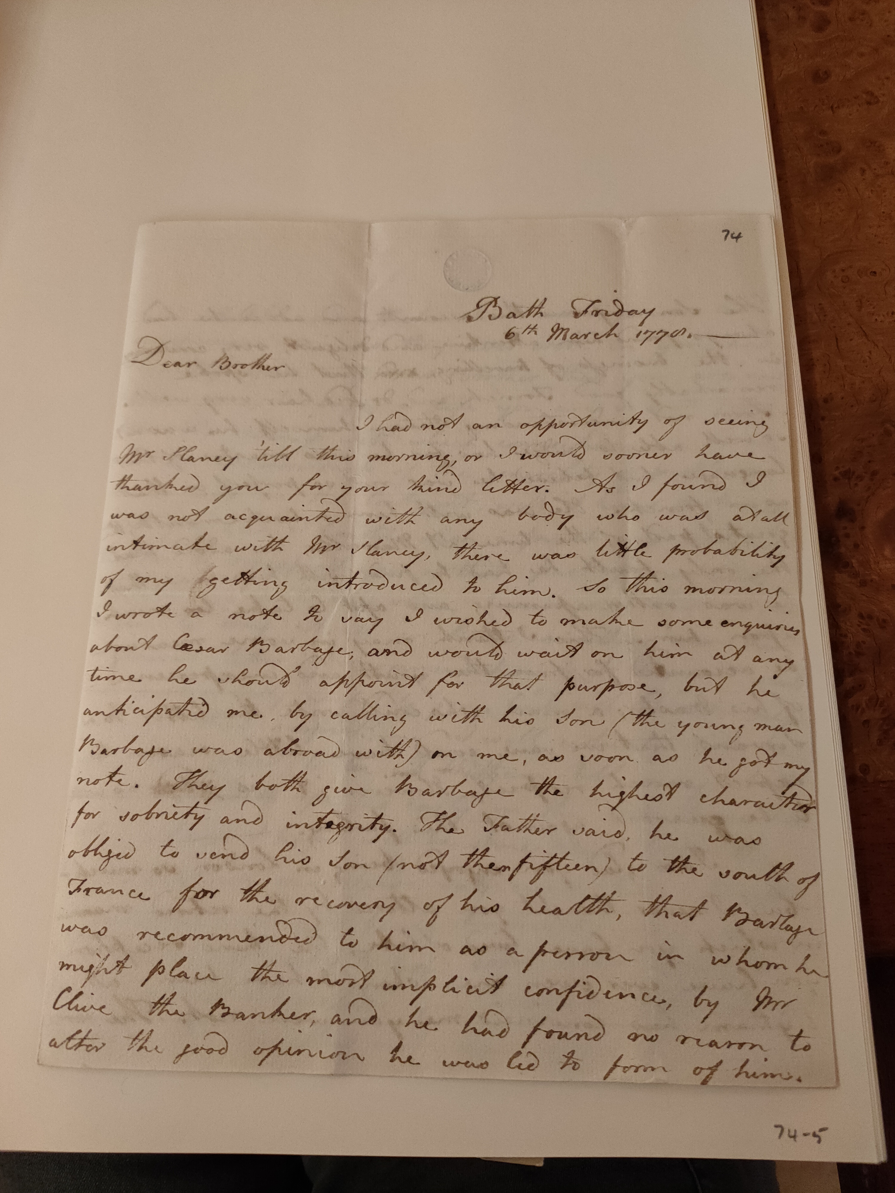 Image #1 of letter: Robert Augustus Johnson to George William Johnson, 6 March 1778