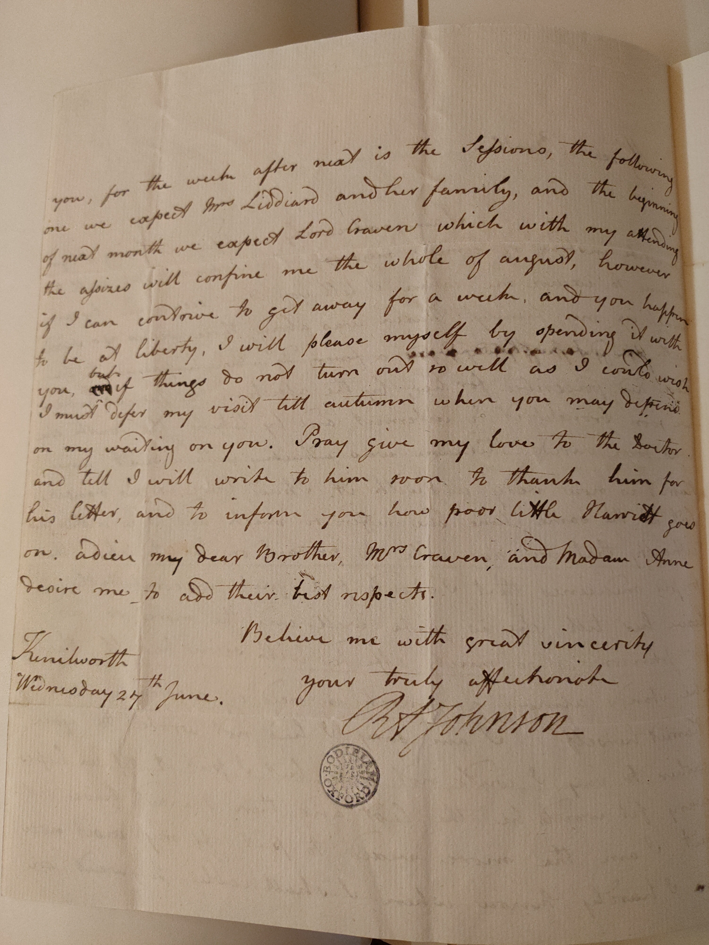 Image #2 of letter: Robert Augustus Johnson to George William Johnson, 27 June 178?