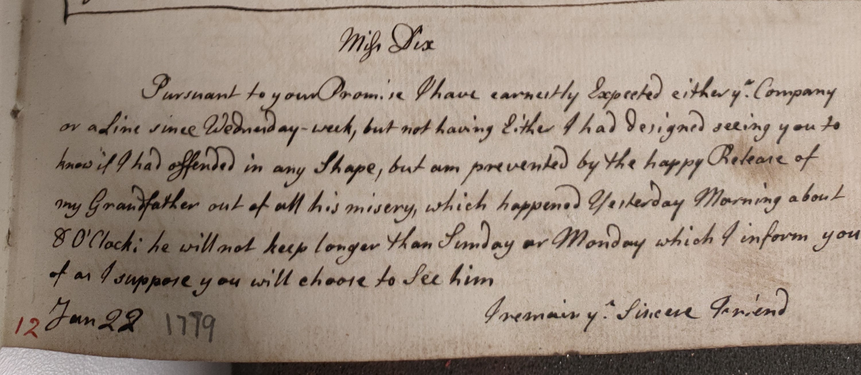 Image #1 of letter: Edward Baker to Polly Dix, 22 January 1779