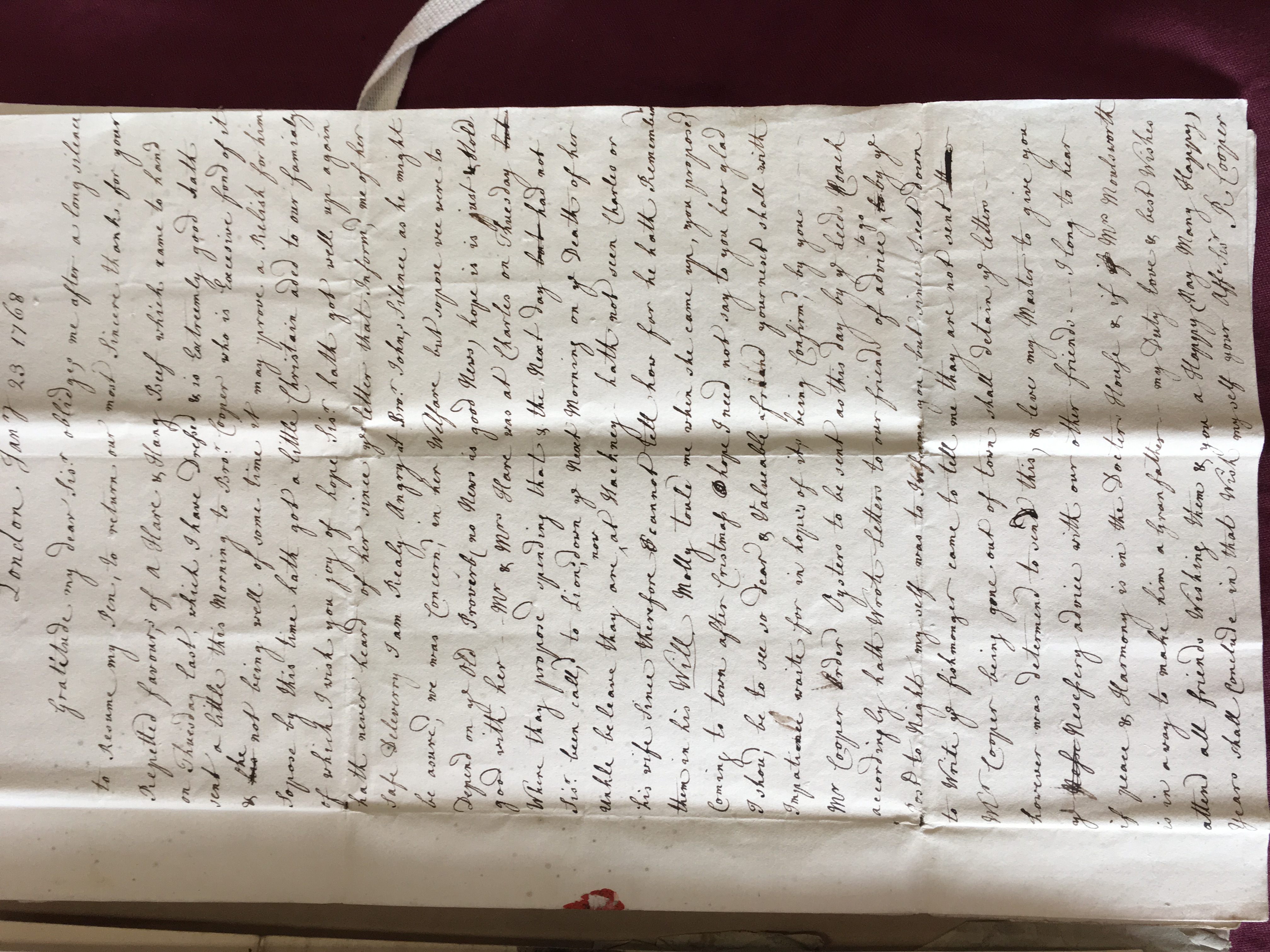 Image #1 of letter: Rebecca Cooper to Catherine Elliott, 23 January 1768
