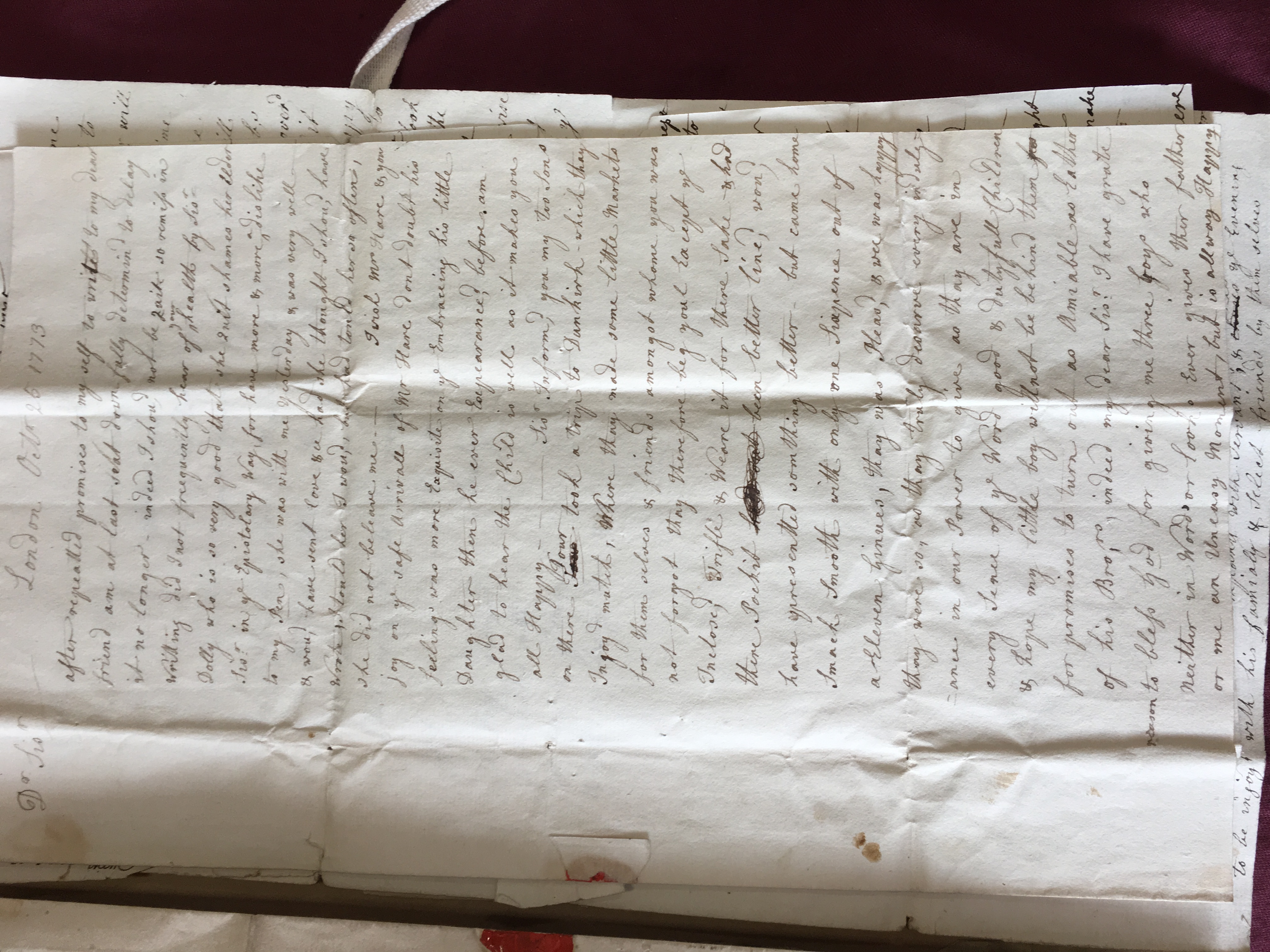 Image #1 of letter: Rebecca Cooper to Catherine Elliott, 25 October 1773