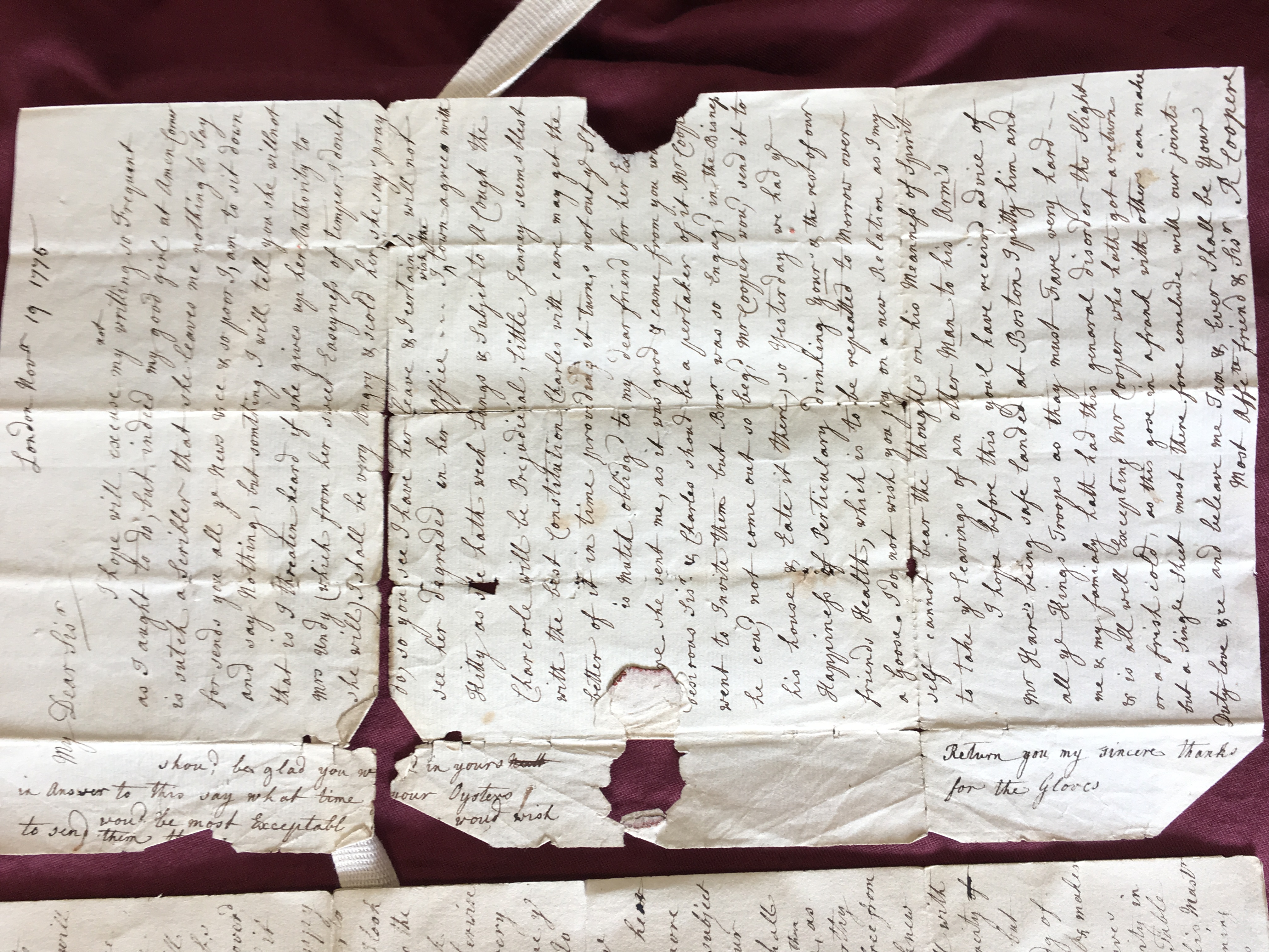 Image #1 of letter: Rebecca Cooper to Catherine Elliott, 19 November 1776