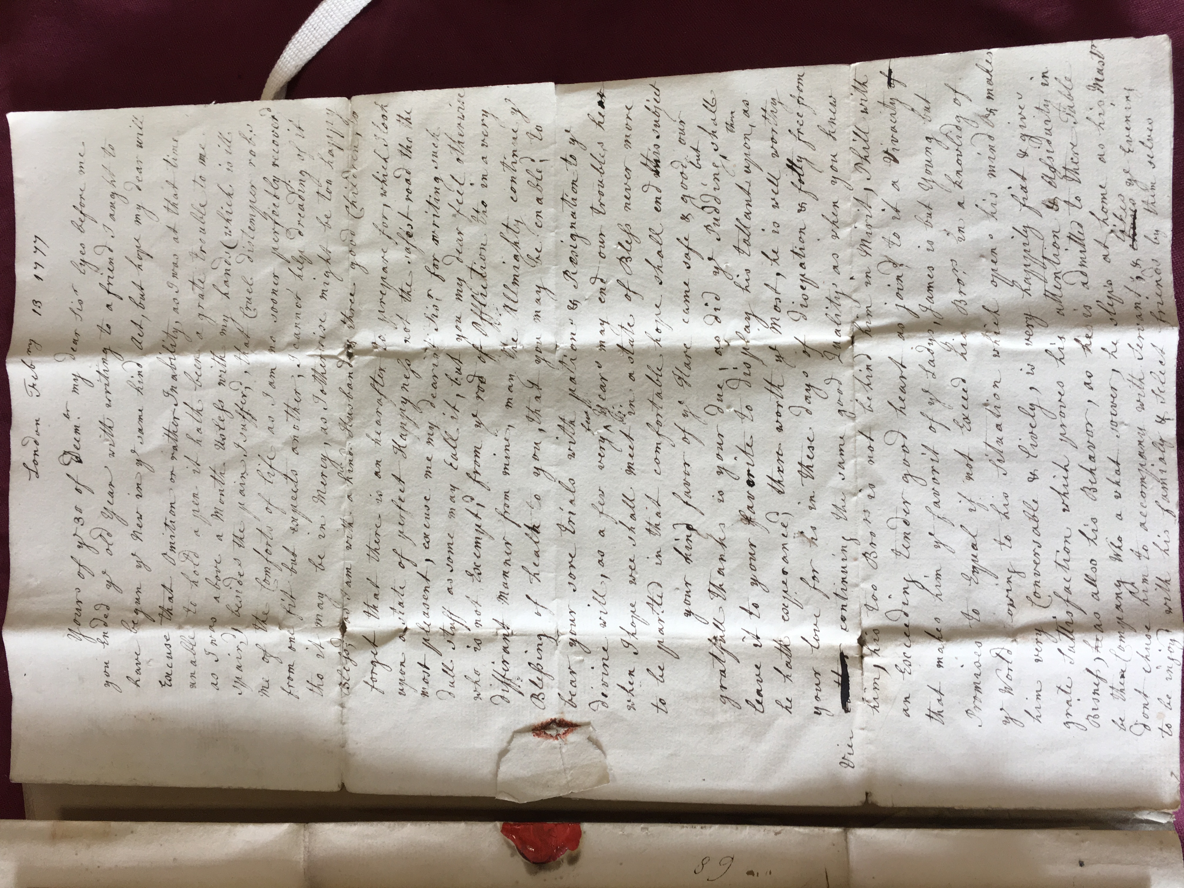 Image #1 of letter: Rebecca Cooper to Catherine Elliott, 13 February 1777