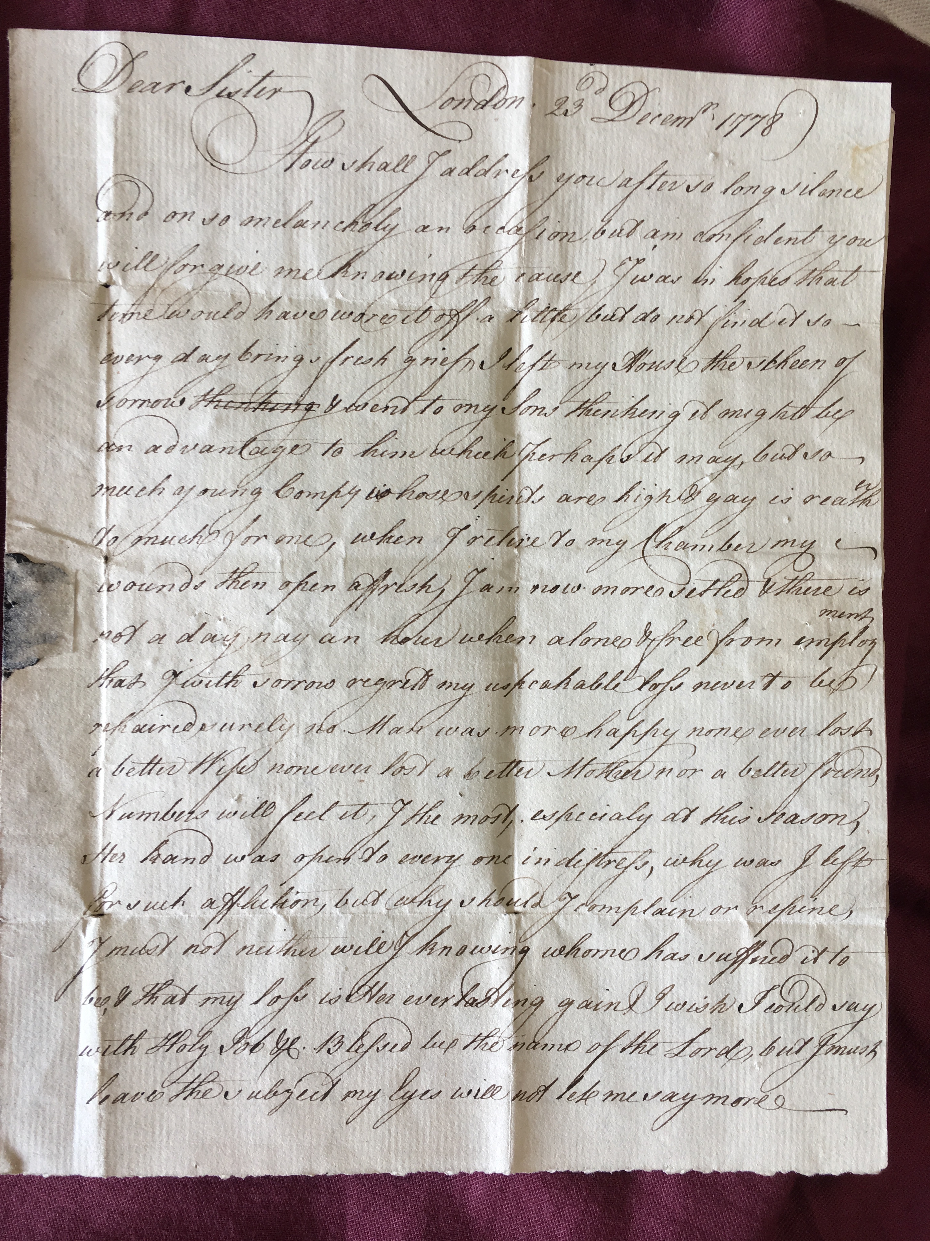 Image #1 of letter: David Cooper to Catherine Elliott, 23 December 1778