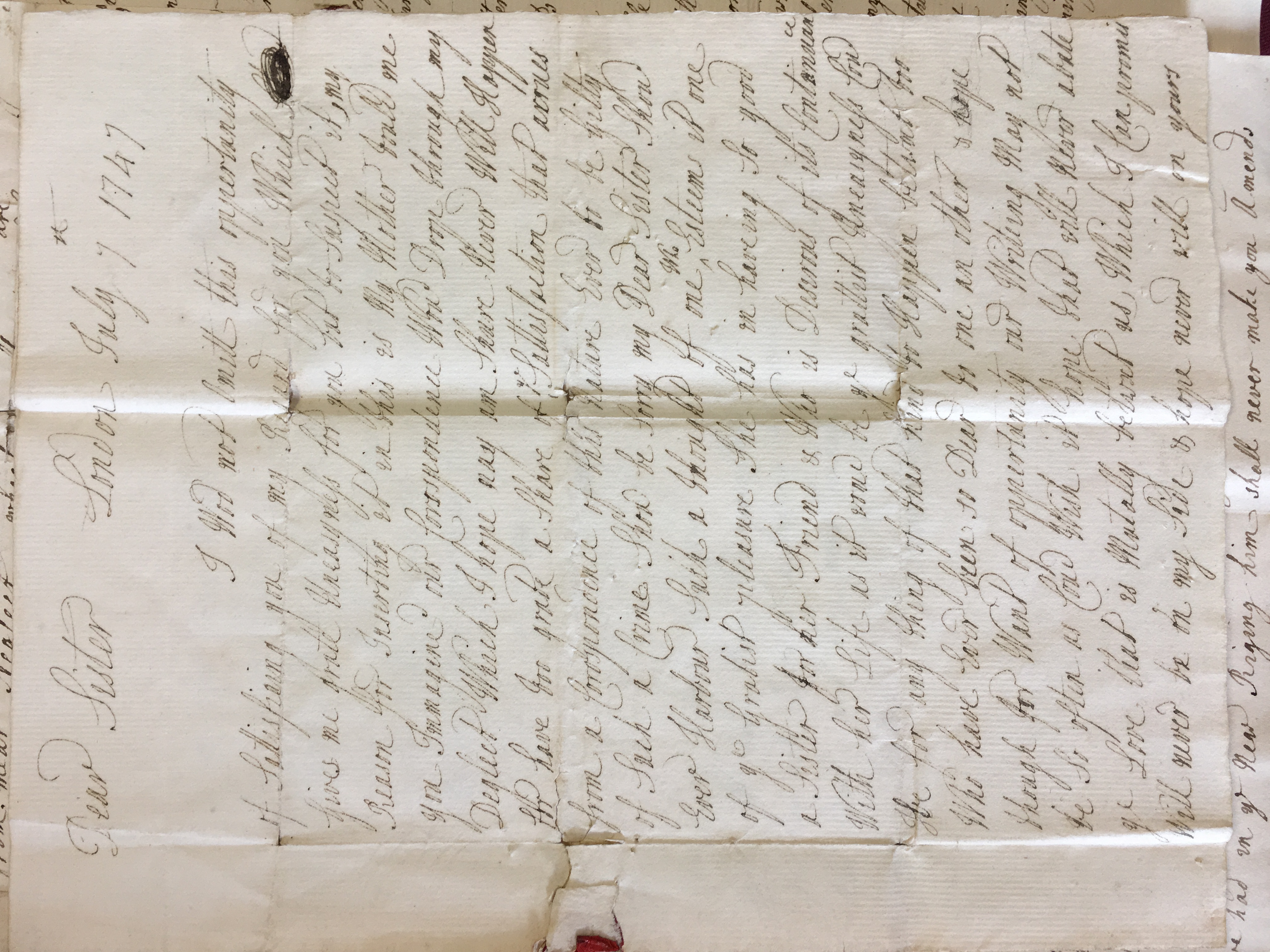 Image #1 of letter: Rebecca Cooper to Catherine Elliott, 7 July 1747