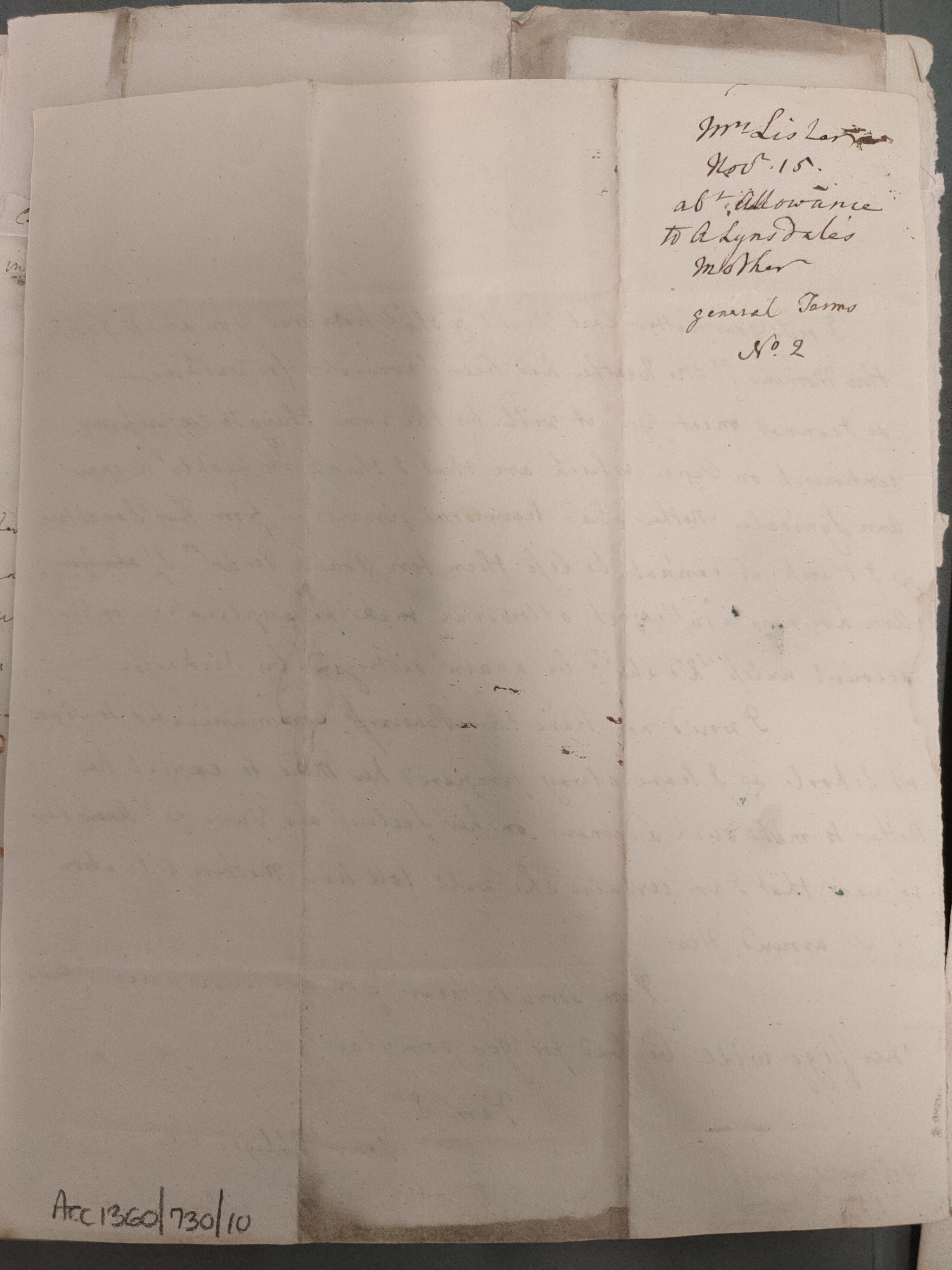 Image #2 of letter: Elizabeth Lister to [?Executors of Dr John Taylour’s will], 15 November 1800