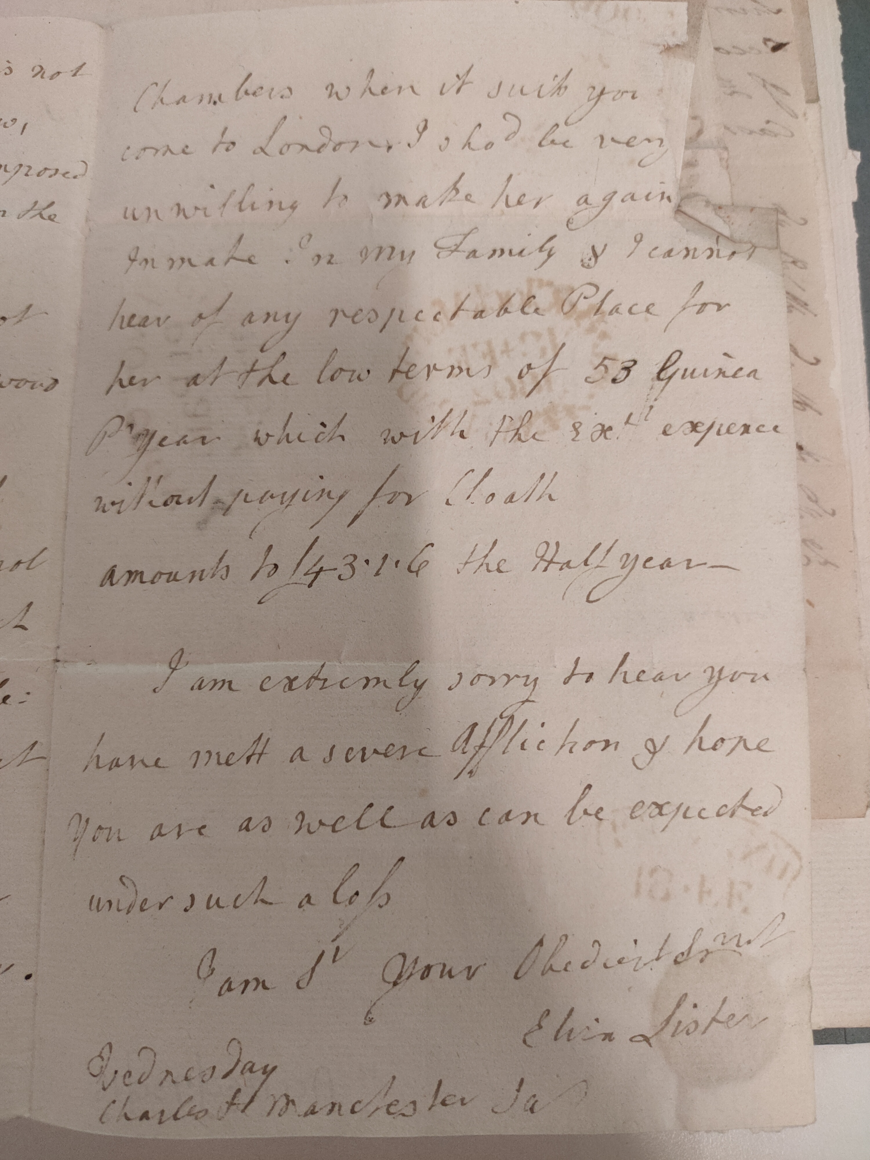 Image #3 of letter: Elizabeth Lister to James Clitherow Esq, c. November 1800