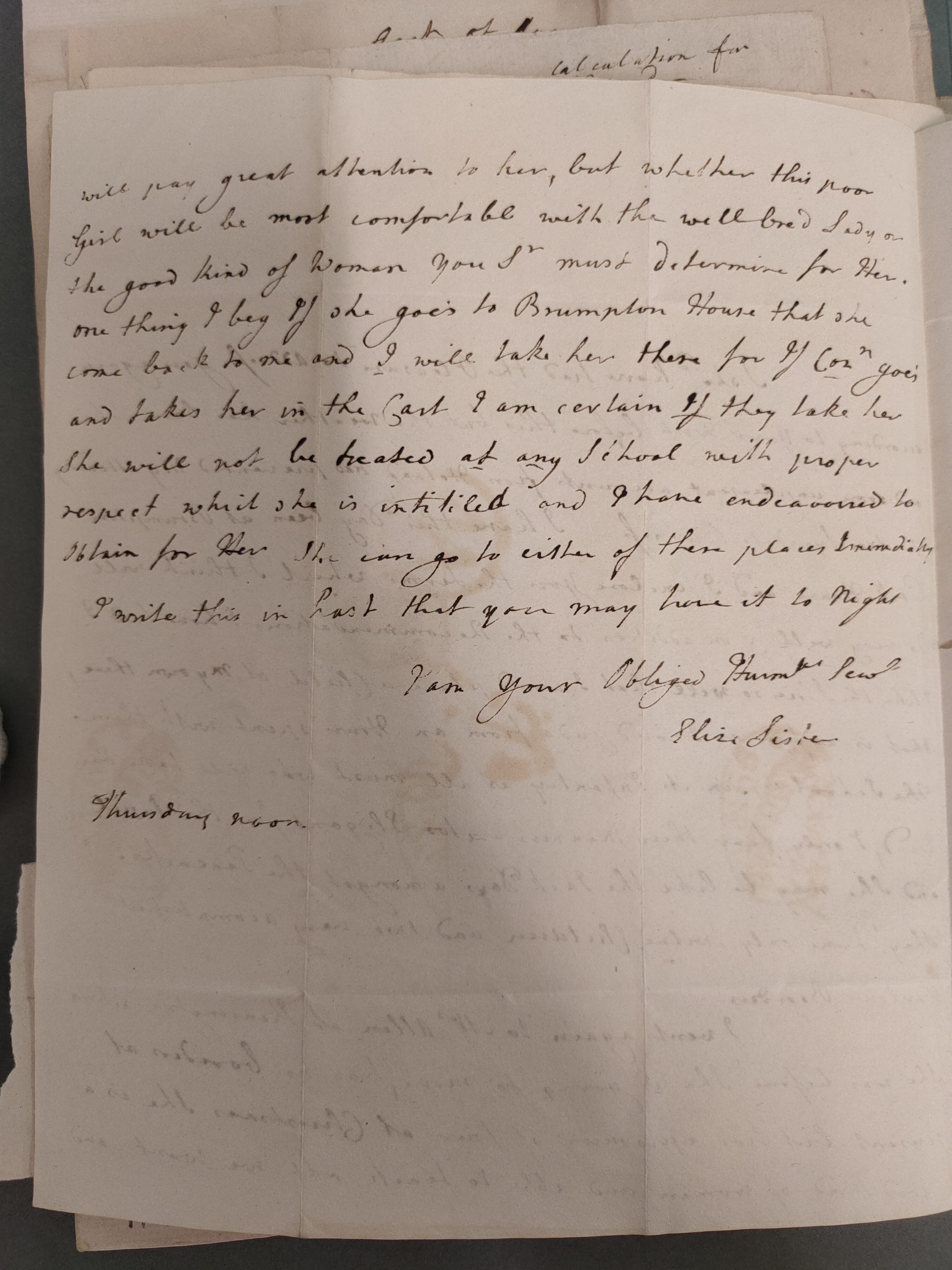 Image #2 of letter: Elizabeth Lister to James Clitherow Esq, 26 September 1799
