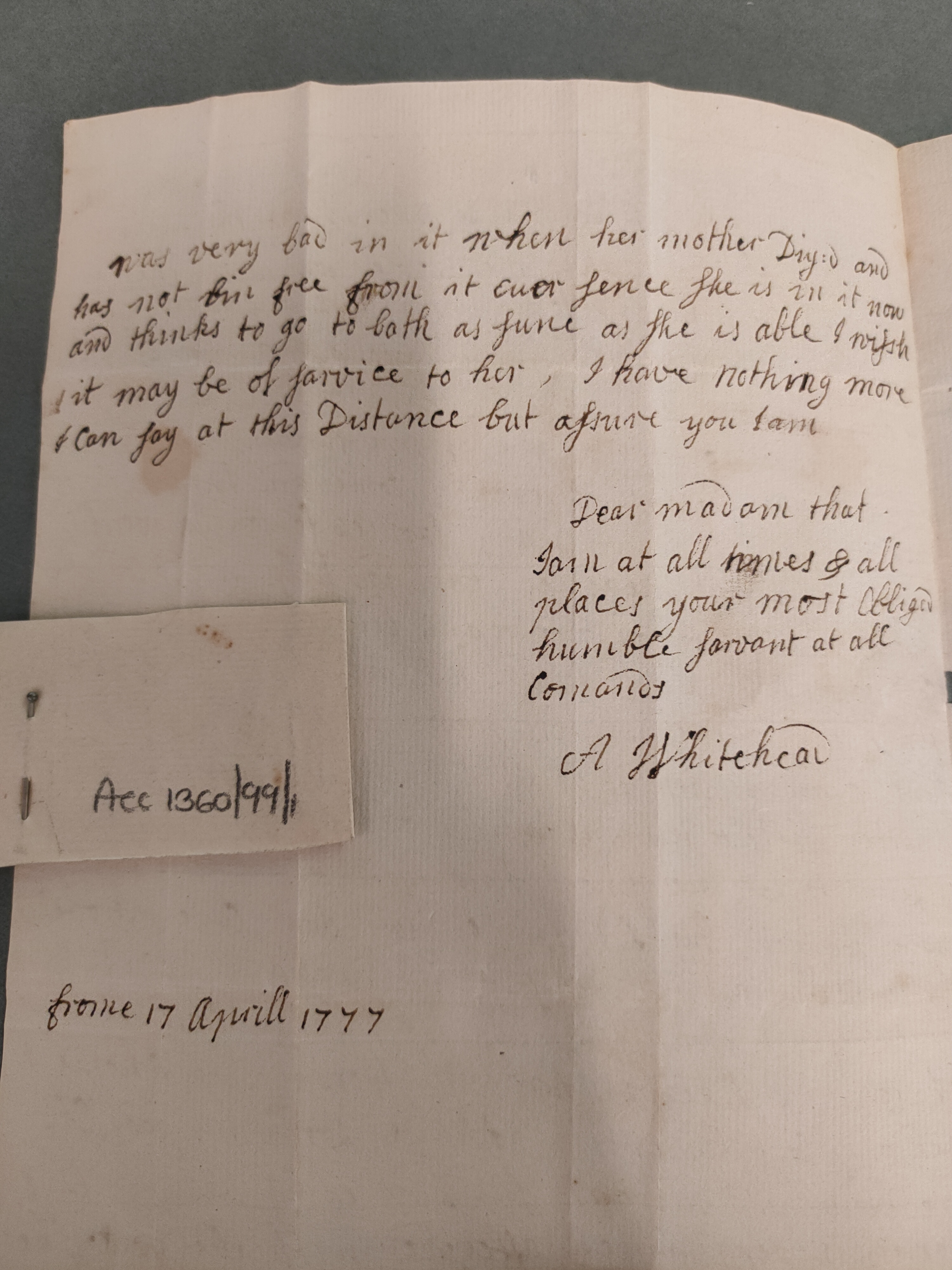 Image #2 of letter: Ann Whitehead to Martha Heddin, 17 April 1777