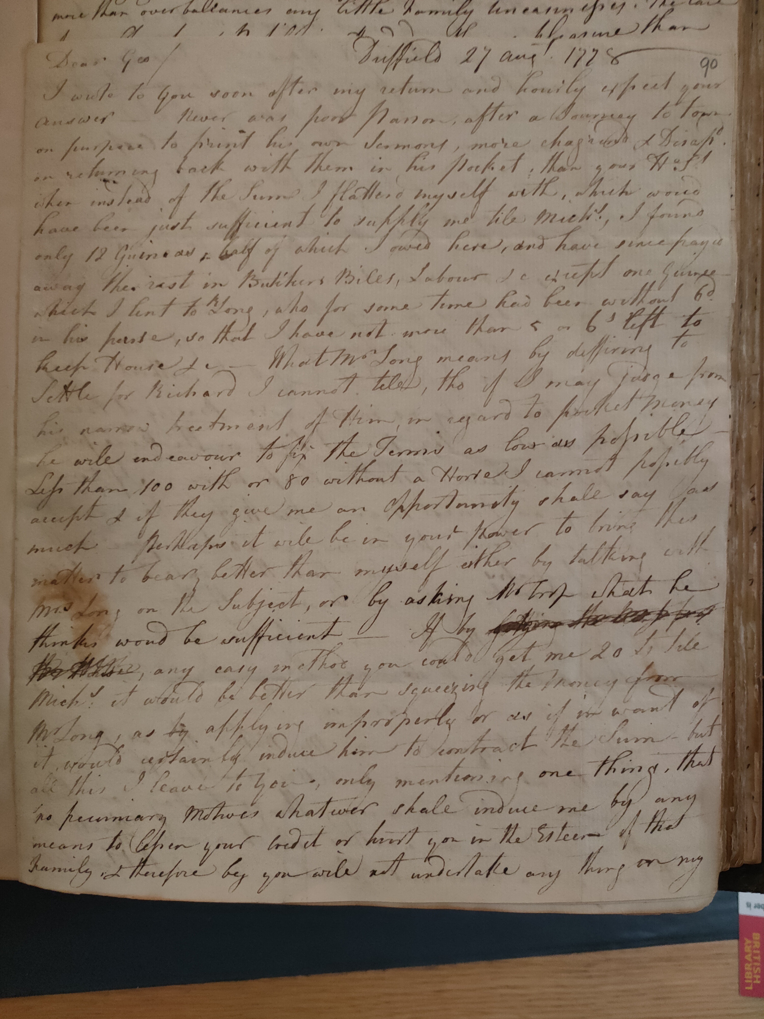 Image #1 of letter: Revd Richard Cumberland to George Cumberland, 27 August 1778