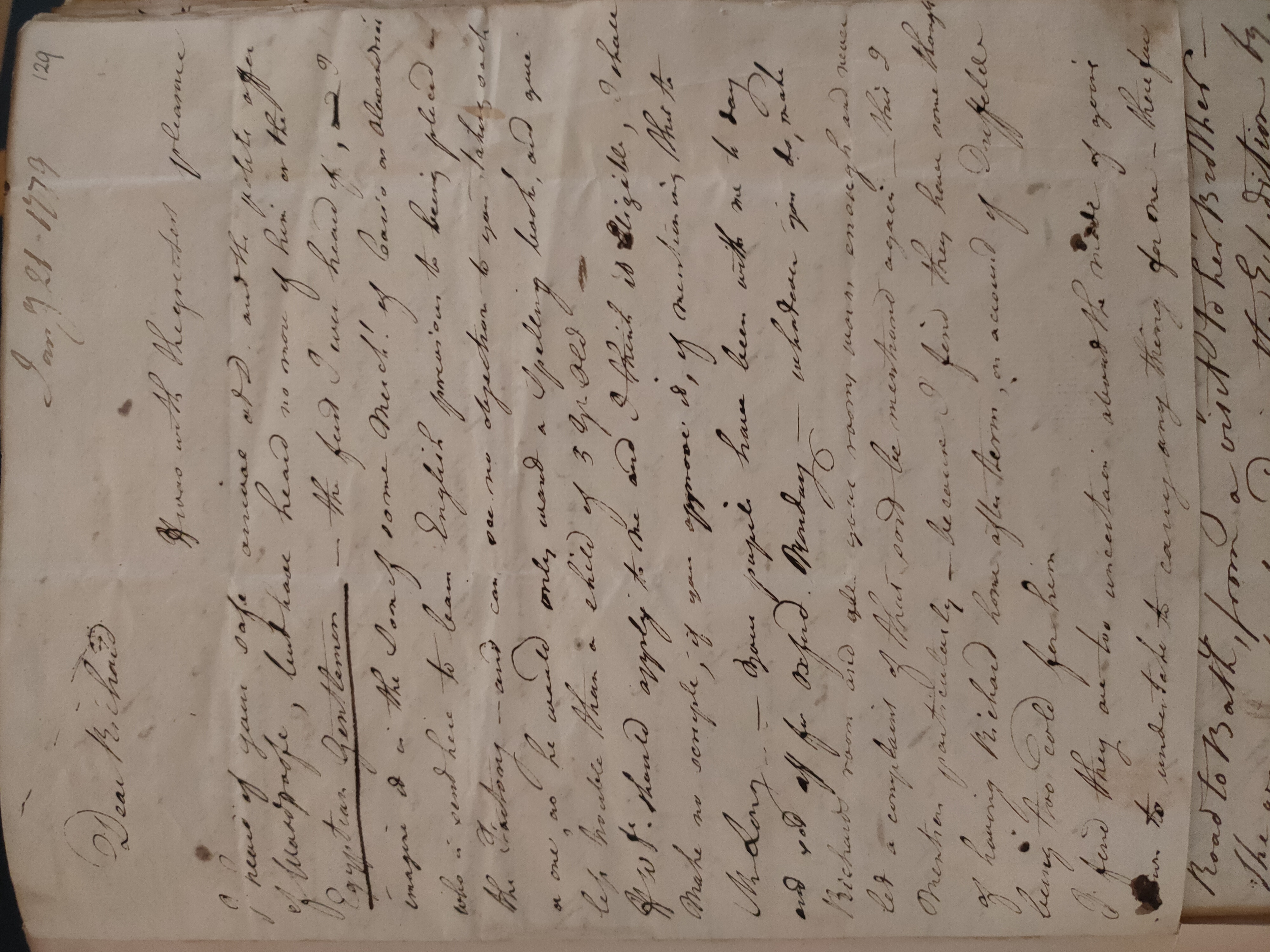 Image #1 of letter: George Cumberland to Revd Richard Cumberland, 21 January 1779
