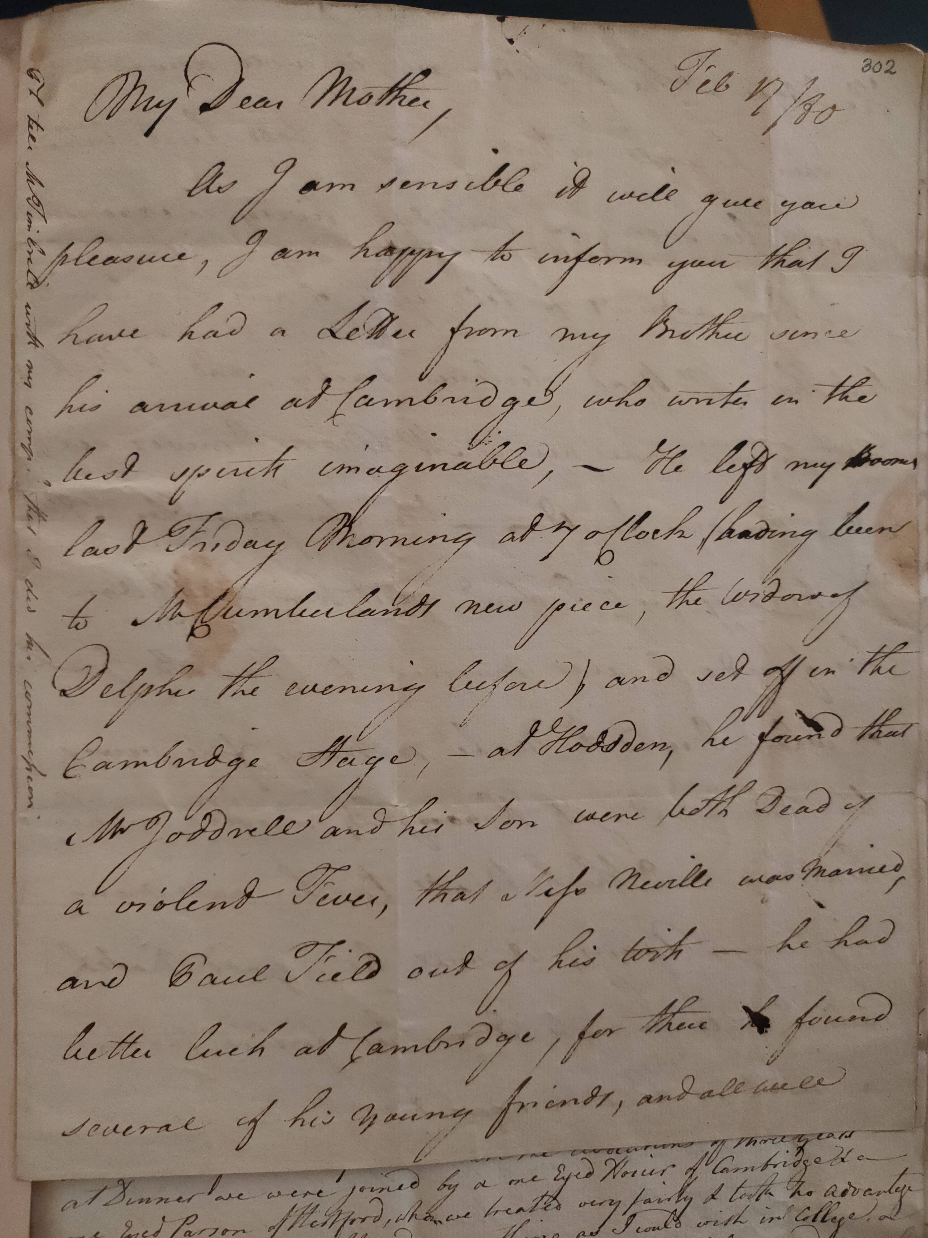 Image #1 of letter: George Cumberland to Elizabeth Cumberland, February 1780